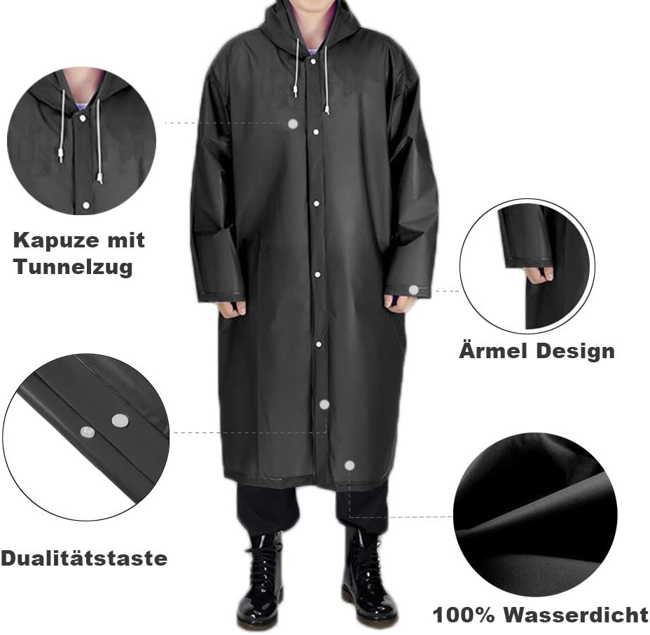 Detalle de Opret Regenponchos 2er-Set: Durchsichtiger, wiederverwendbarer EVA-Regenmantel (unisex) für Wandern, Radfahren, Camping