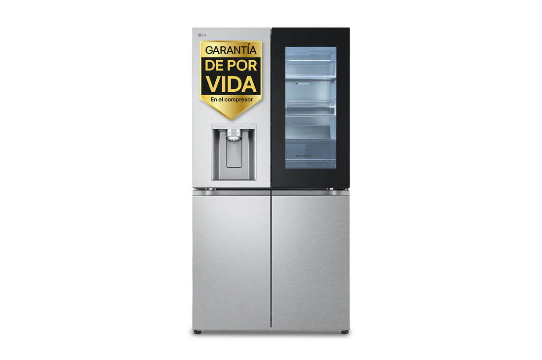 Detalle de Frigorífico American Combi LG GMG960MBJE InstaView: 638 L y acero texturizado antihuellas