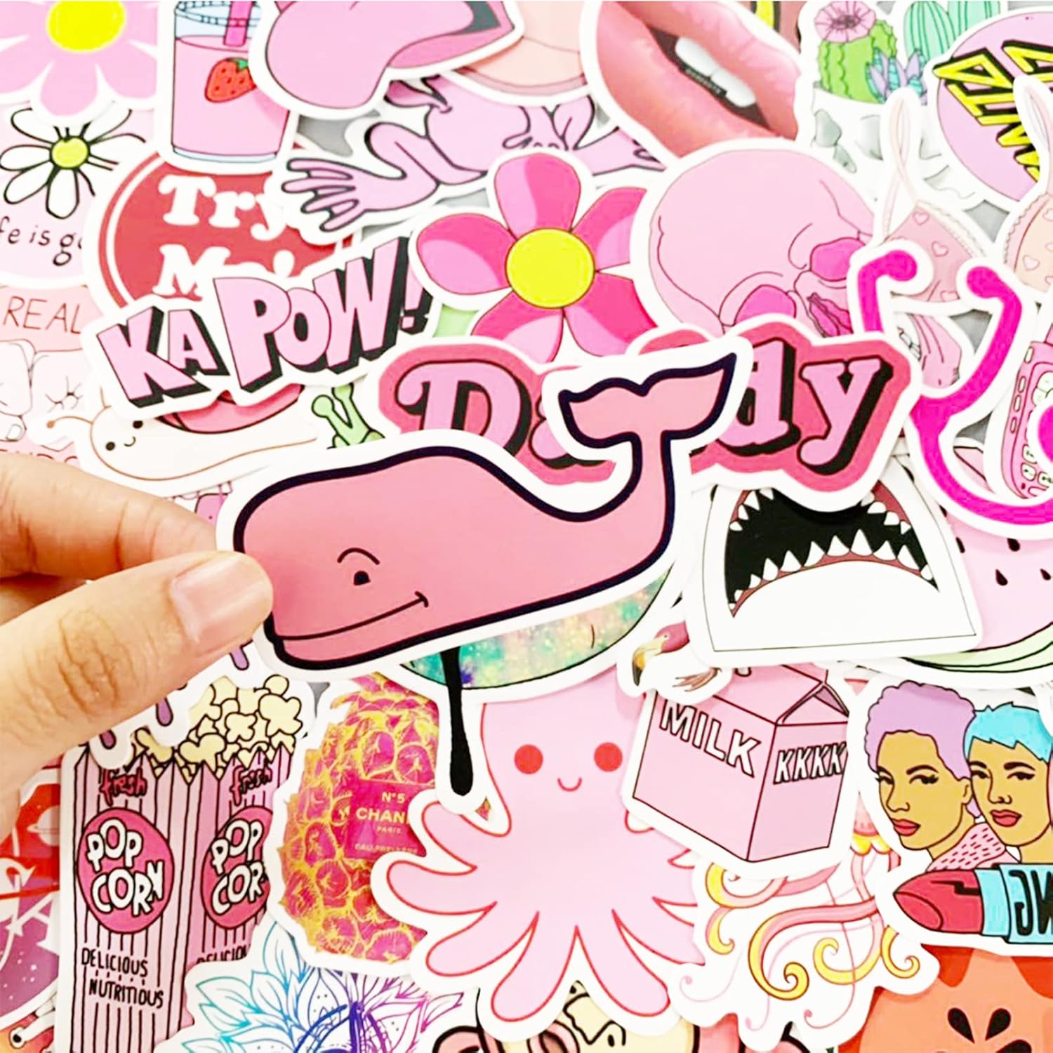 Detalle de Stickers Aesthetic Pack 100 Sheets Cute VSCO Neon Girls – Waterproof Vinyl Decals