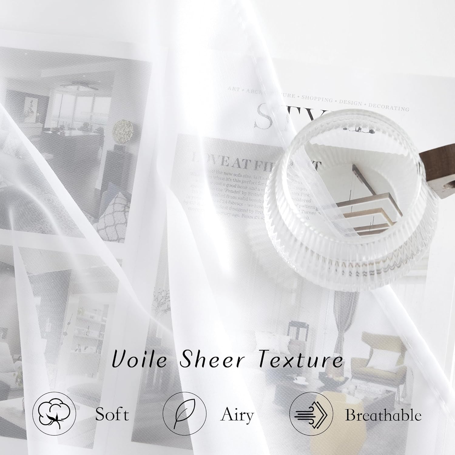 Detalle de NICETOWN White Sheer Curtains & Drapes, 54x96, Grommet Top (2 Panels) — Light Filtering Voile for Living Room or Bedroom