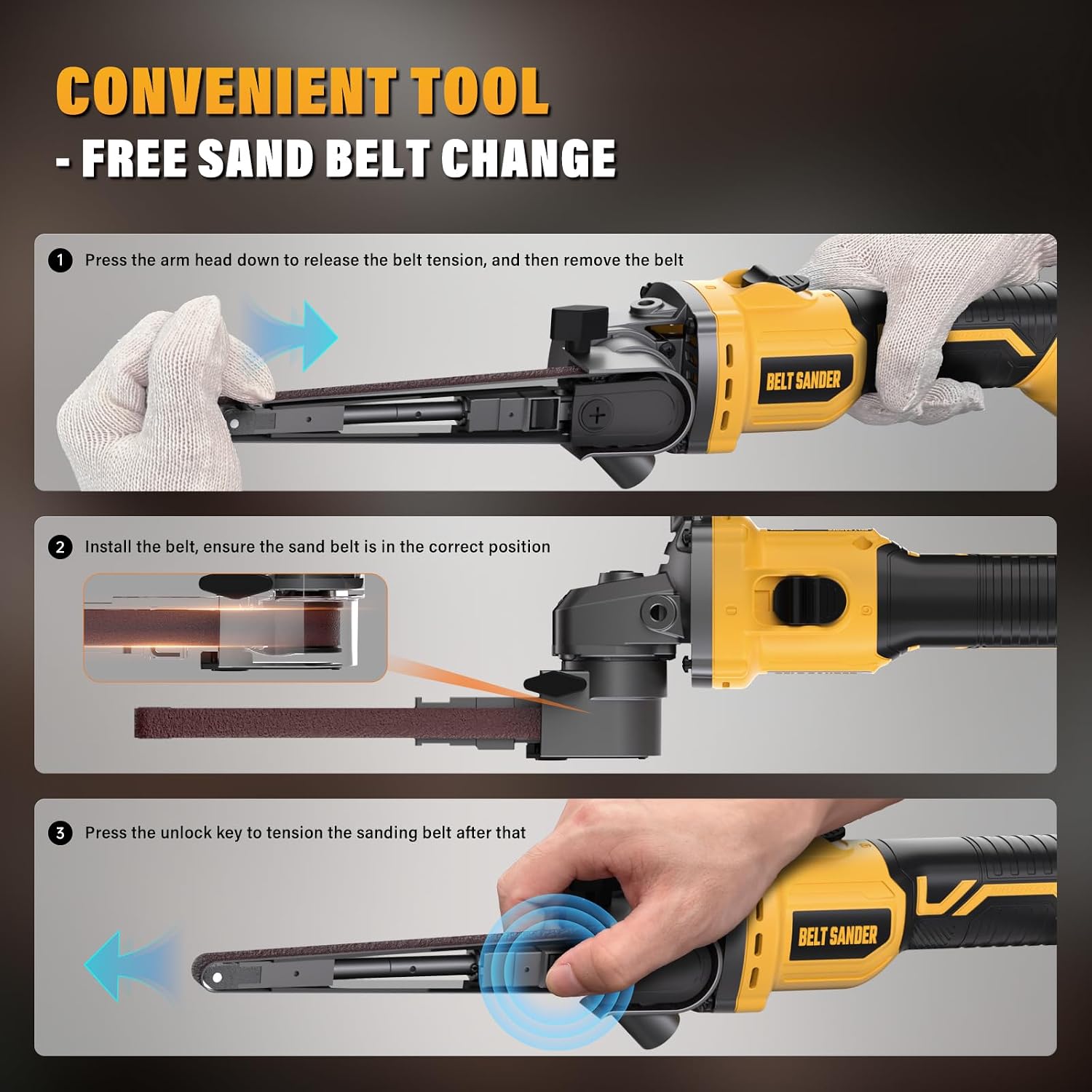 Detalle 2 de VERVEWAVE WT8841 Cordless Belt File Sander, 6-Speed, 170° Adjustable Arm