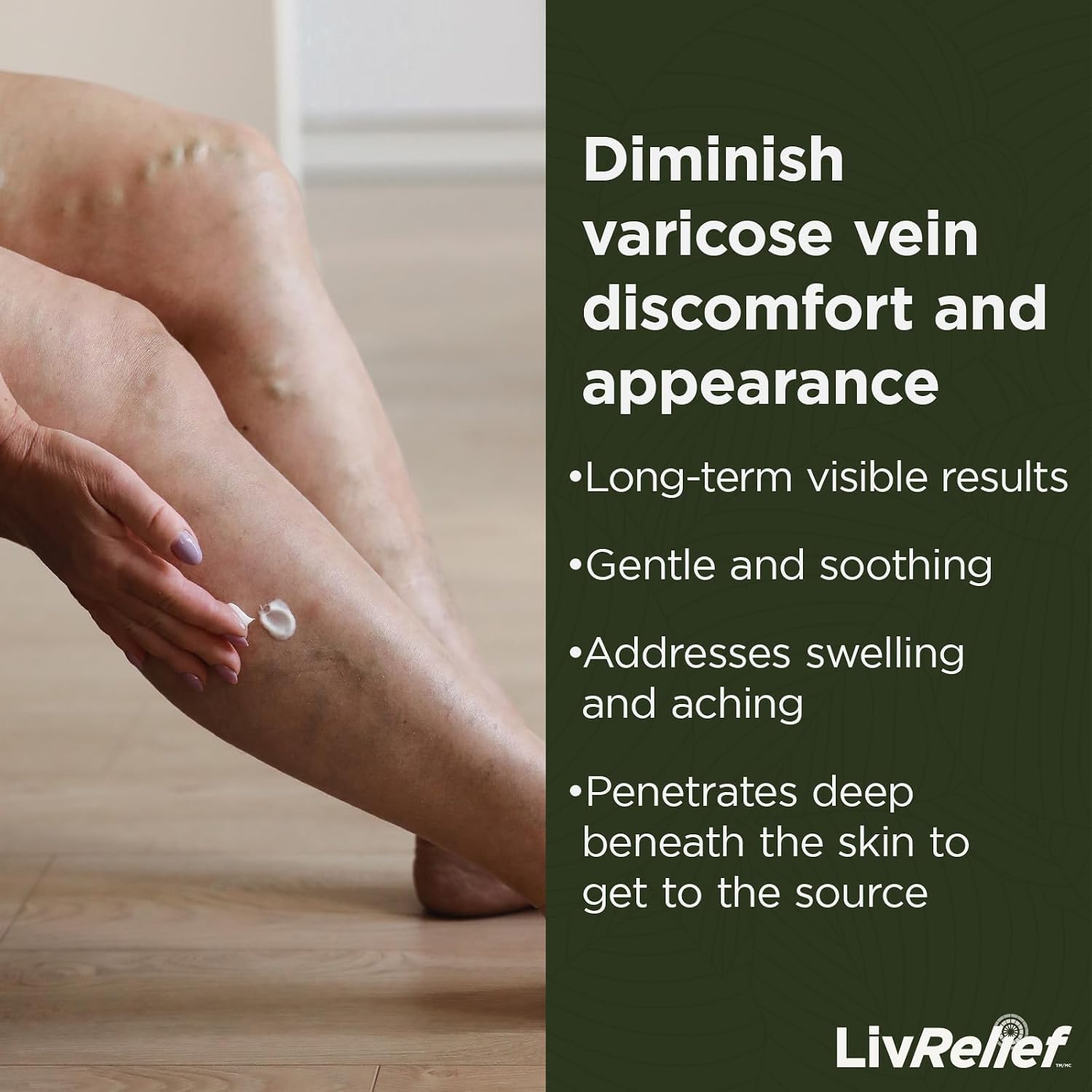 Detalle de LivRelief Varicose Vein Relief Cream, 50 g, Menthol, Unscented
