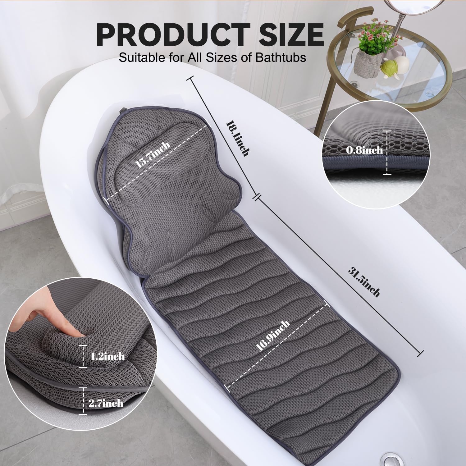 Detalle 1 de Full-body bath pillow with 4D Air Mesh