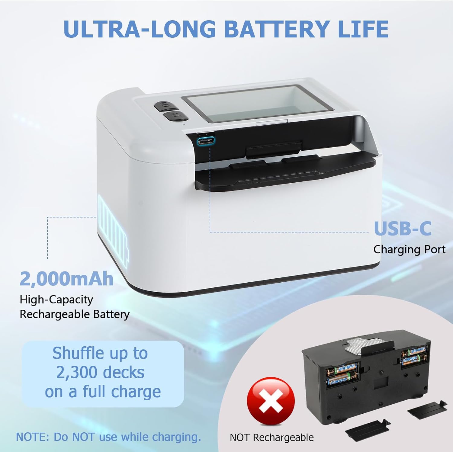 Thumbnail 4 de AOKUY Mescolatore di carte automatico per 1-2 mazzi — mescola in silenzio con batteria ricaricabile da 2000 mAh