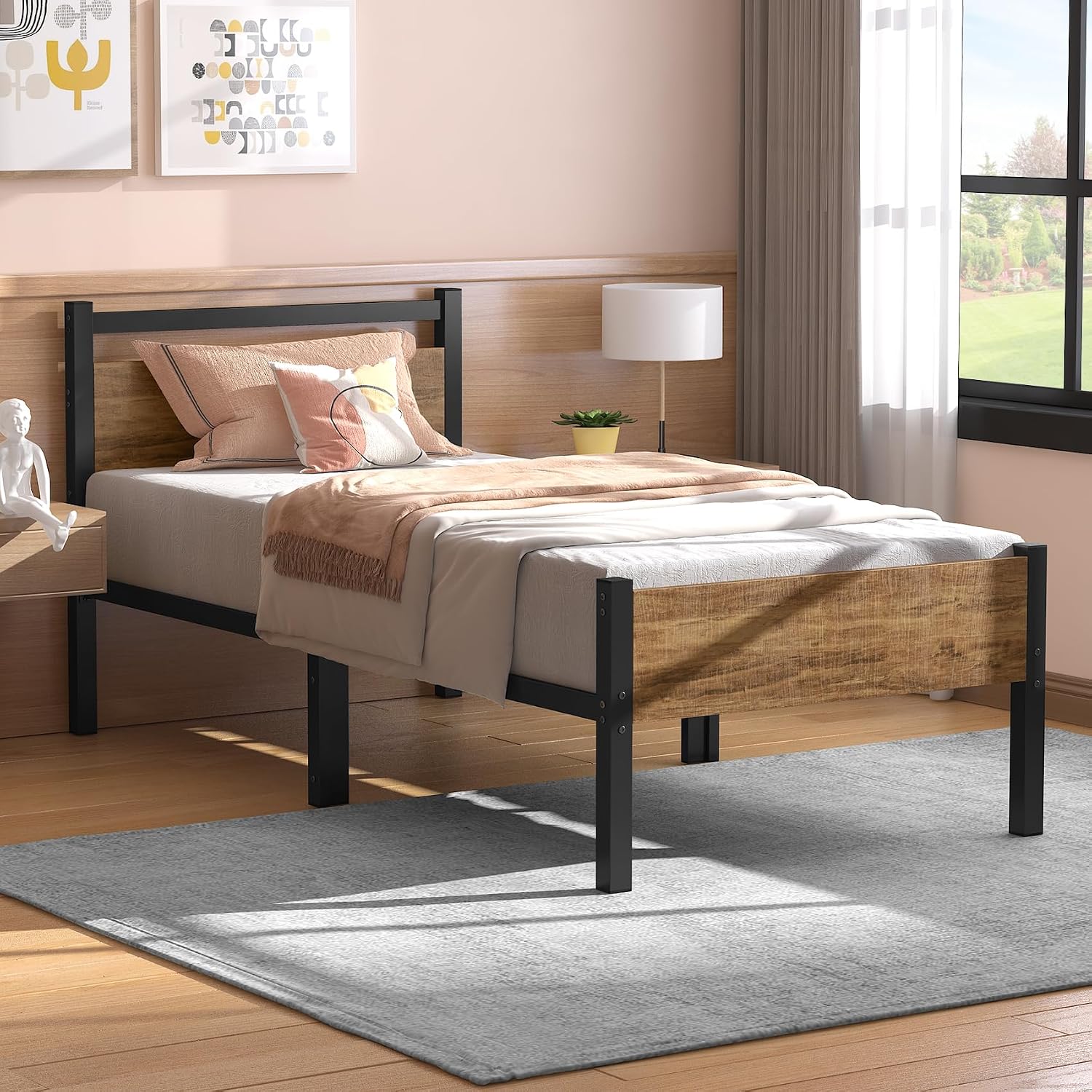 Thumbnail 5 de Yornoli Single Bed Frame with Wooden Headboard and Underbed Storage