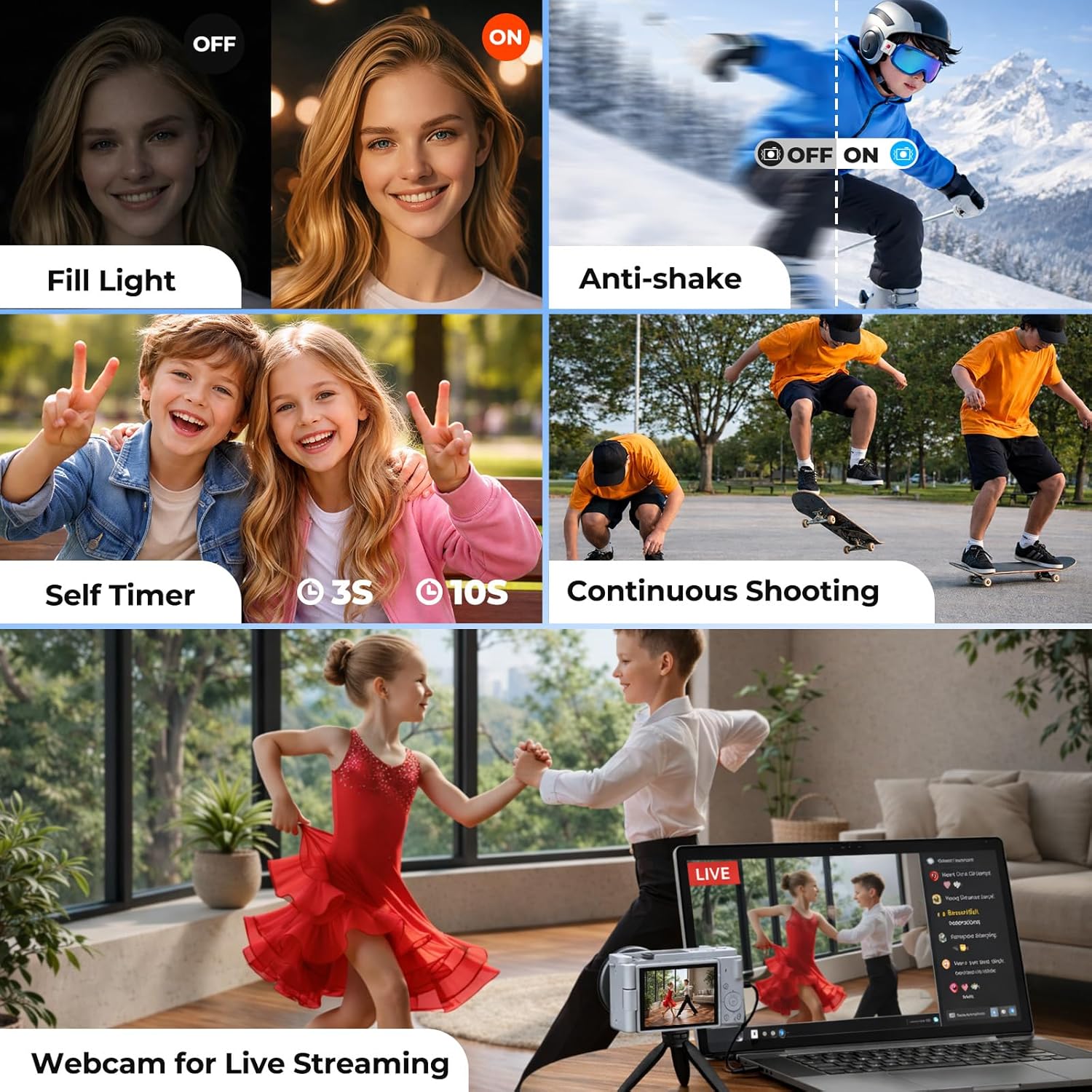 Thumbnail 4 de Fotocamera Digitale 5K 72MP Compatta con Zoom Ottico 6x e Schermo Orientabile 2,8" – Ideale per Vlog e Viaggi