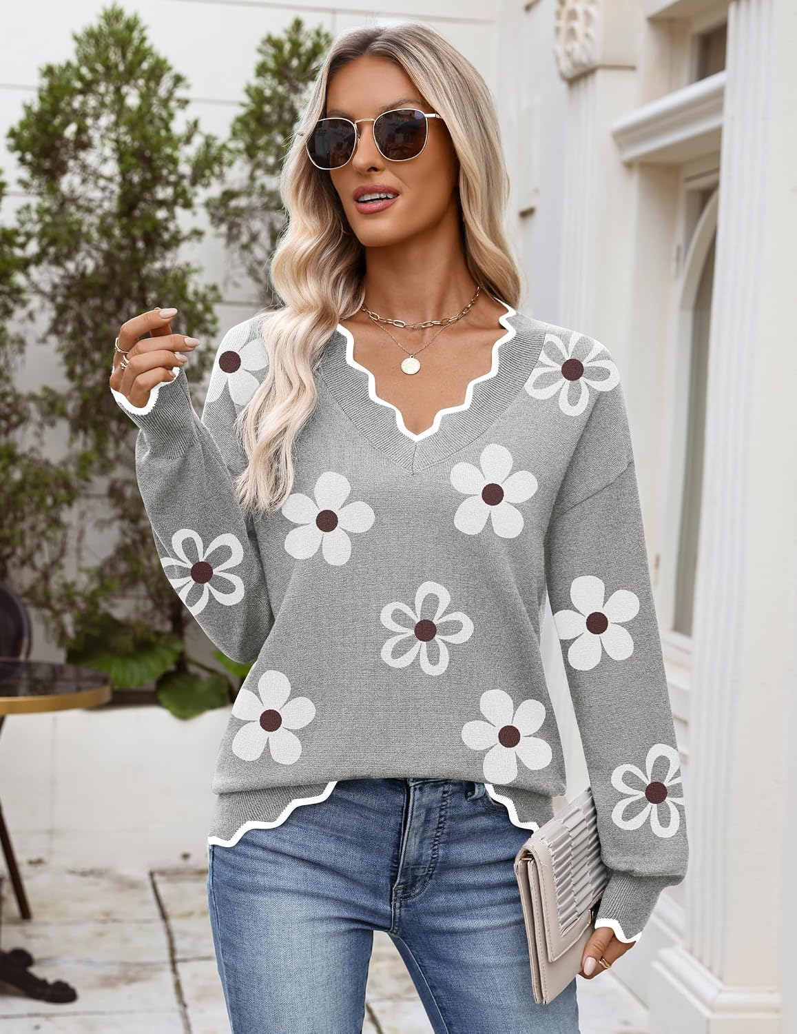 Thumbnail 2 de Zeagoo Women's V-Neck Ribbed Knit Sweater, Long Sleeve, Lightweight Loose Fit