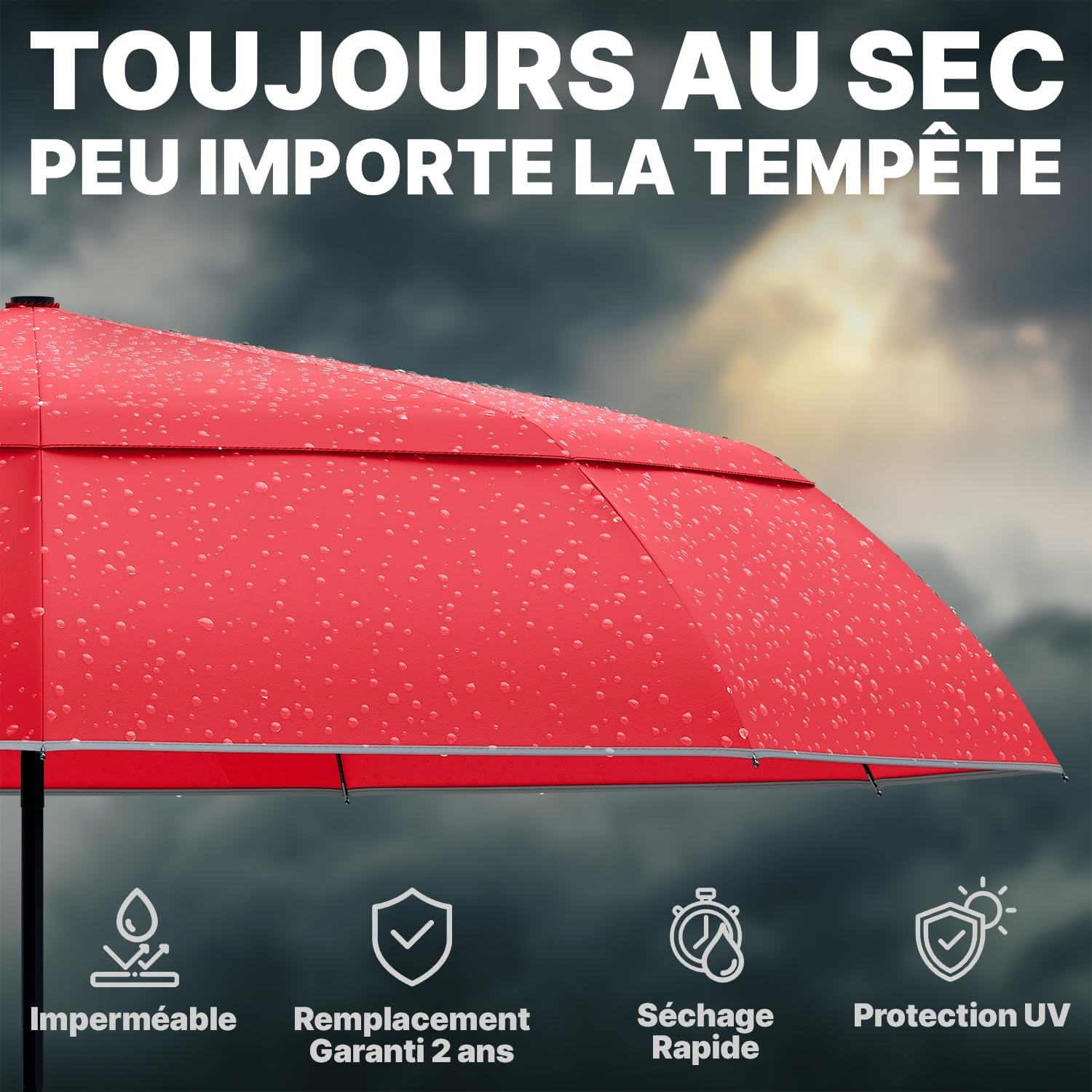 Thumbnail 6 de Royal Walk Parapluie de poche résistant au vent, automatique, double toit et poignée en bois (L, rouge)