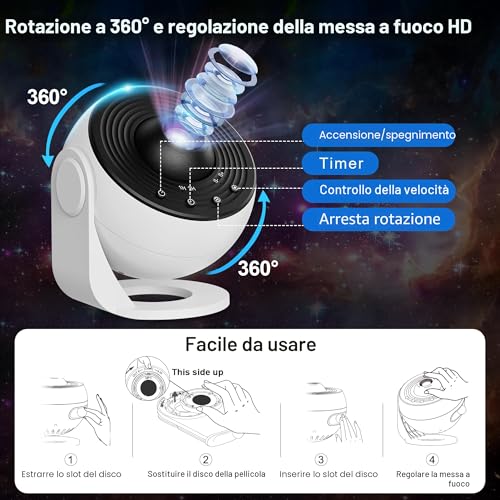 Detalle de Macchiatto Upgrade Proiettore Stelle: Planetarium Projector PRO con 13 Dischi, Timer e Luce Notturna per Camera da Letto