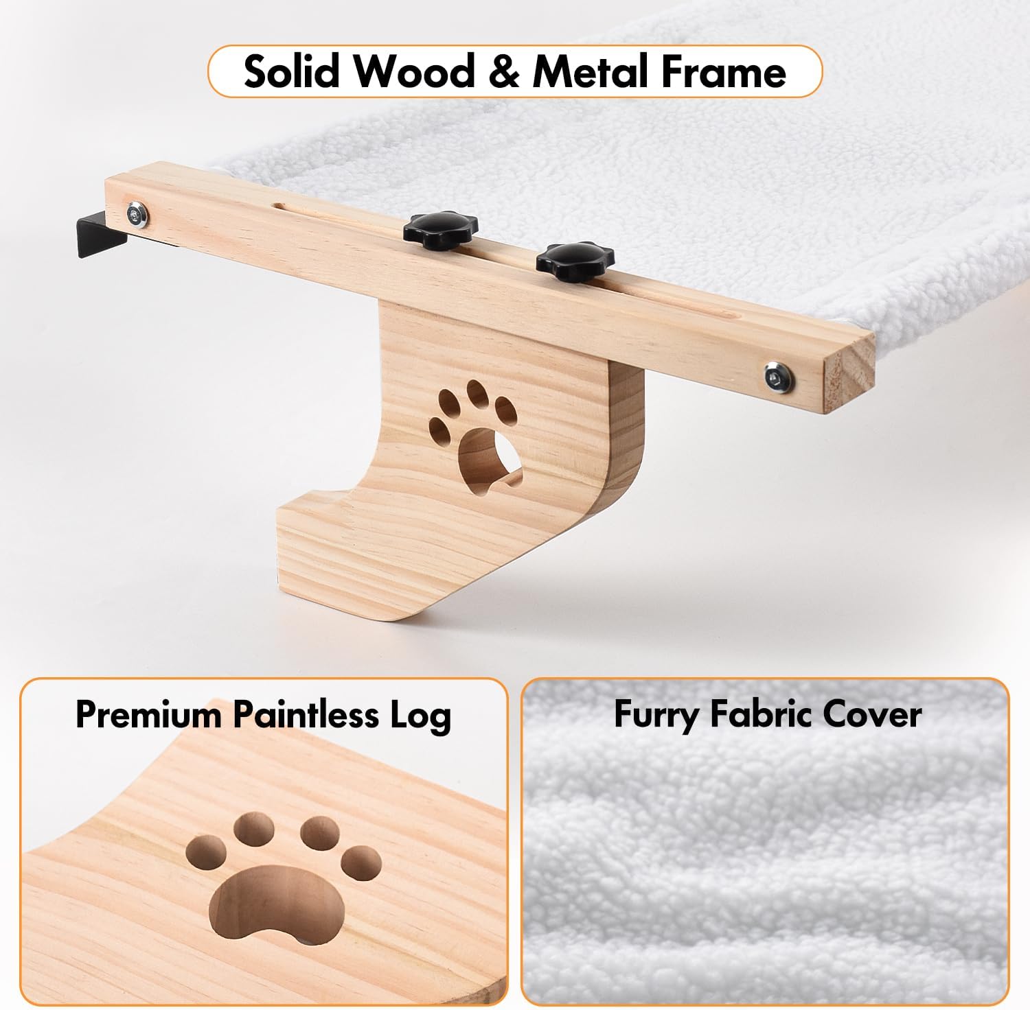 Detalle de AMOSIJOY SP110 Cat Windowsill Perch with Wood and Metal Frame, Washable Cover