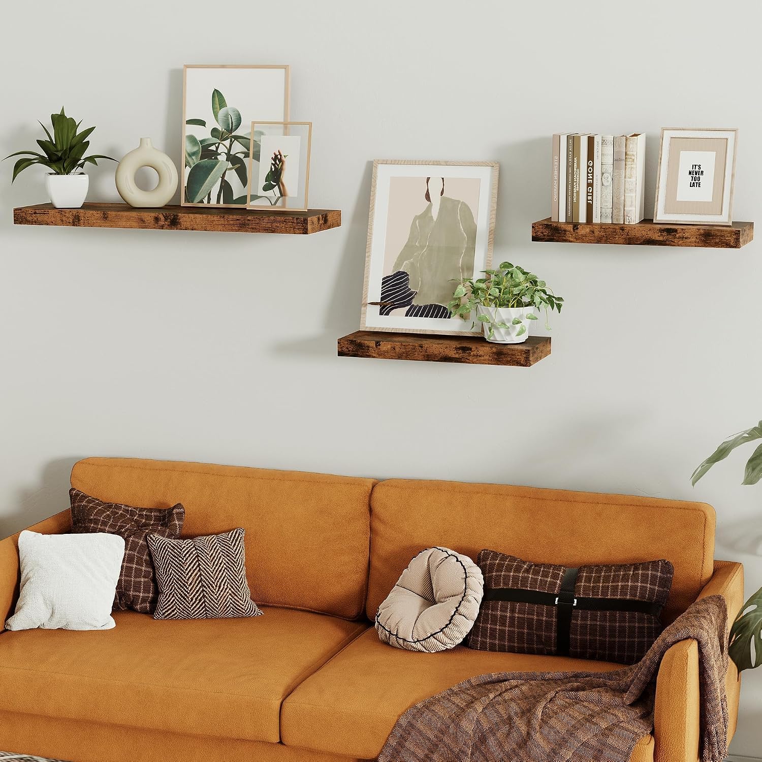 Detalle 2 de Vivelove 16inch-2P-BR Floating Shelves, Rustic Brown, Set of 2