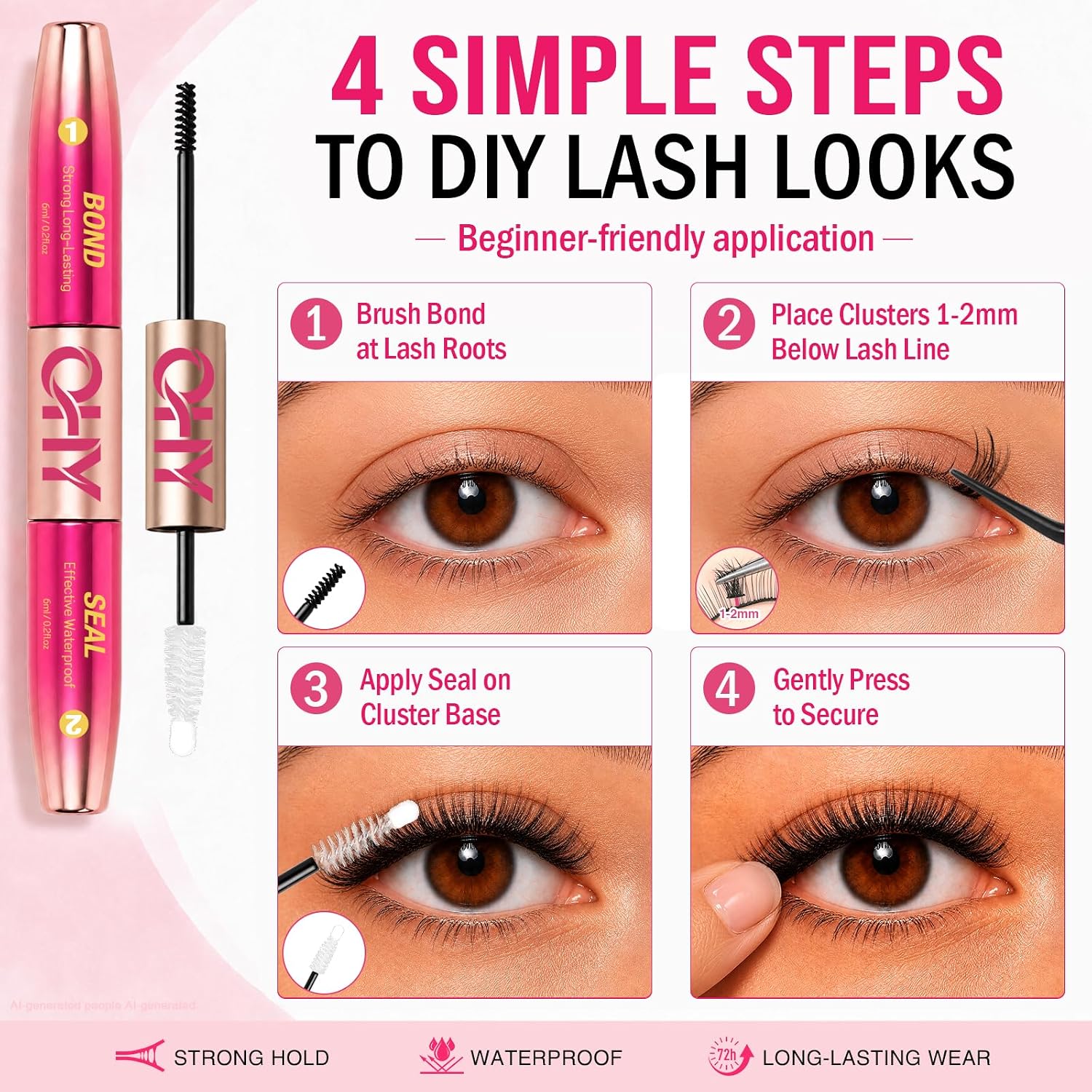 Detalle 2 de OHY Waterproof Lash Cluster Glue, 6 mL Bond + 6 mL Seal, Bendable Brush