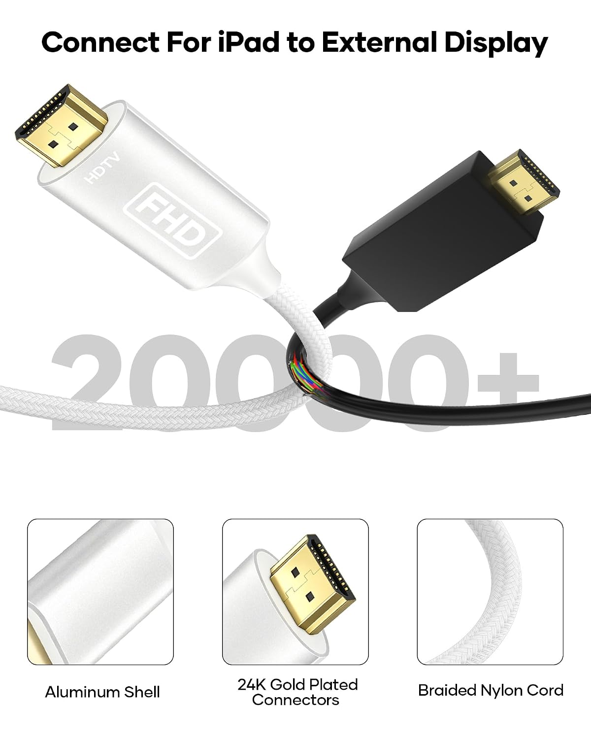 Detalle de Light-ing Apple MFi Zertifiziertes Lightning-auf-HDMI Kabel, 2 m – 1080p Digital AV Adapter für iPhone