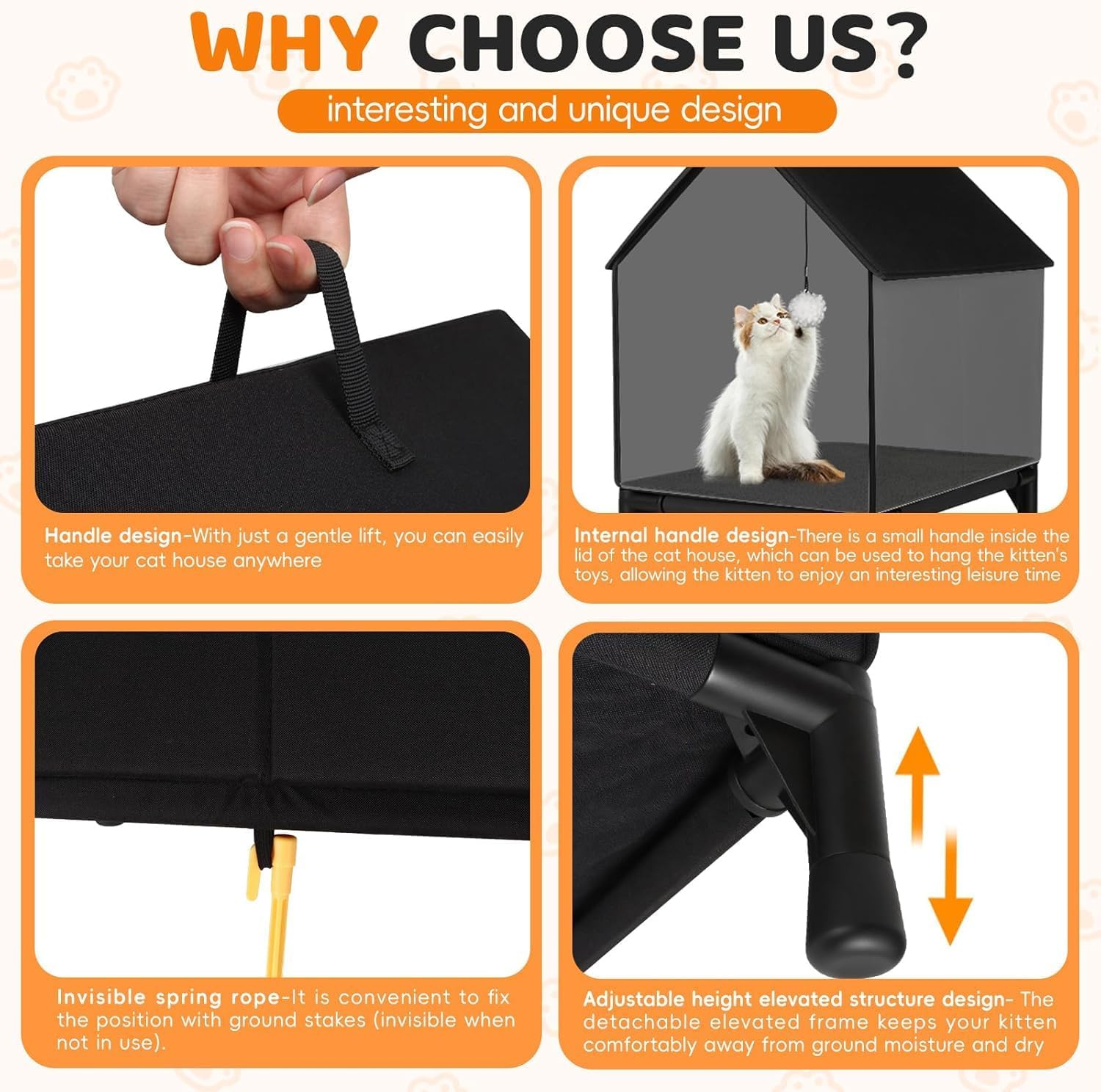 Detalle de Waterproof insulated cat house with detachable eaves (L, Black) for indoor and outdoor cats