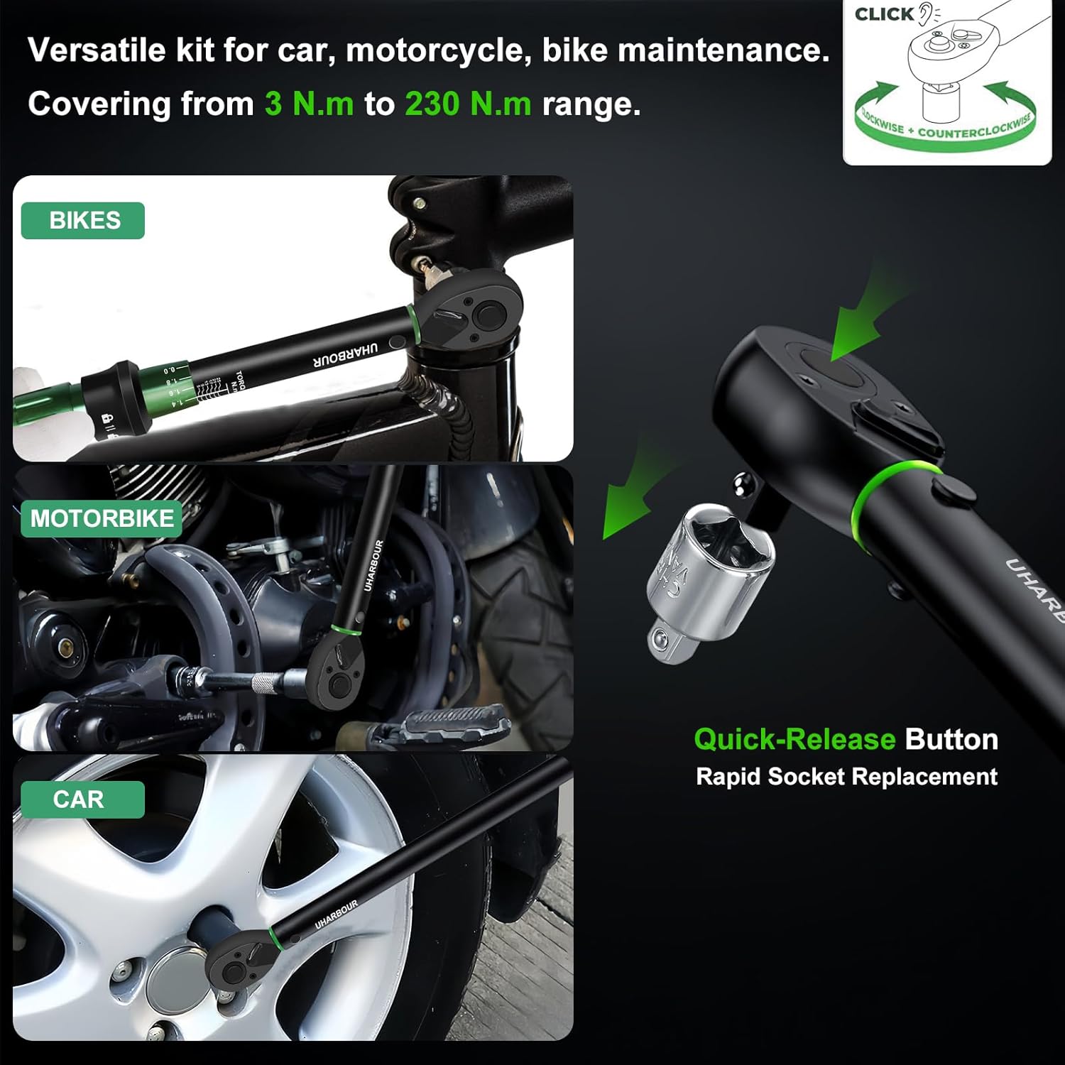 Detalle de Uharbour torque wrench set 3-230 Nm