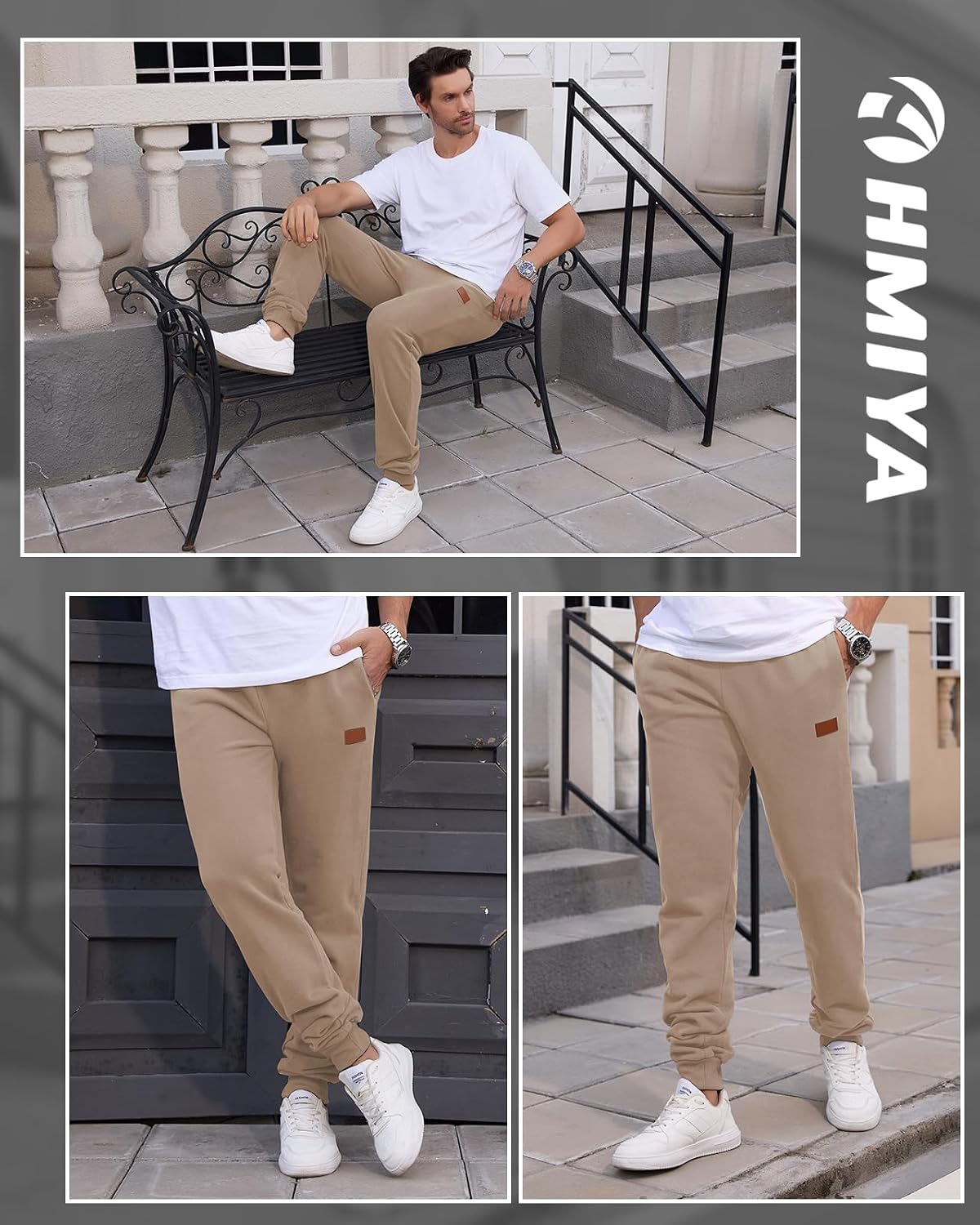 Detalle de HMIYA Herren Jogginghose aus Baumwolle mit Taschen – klassische Sweathose für Sport & Freizeit