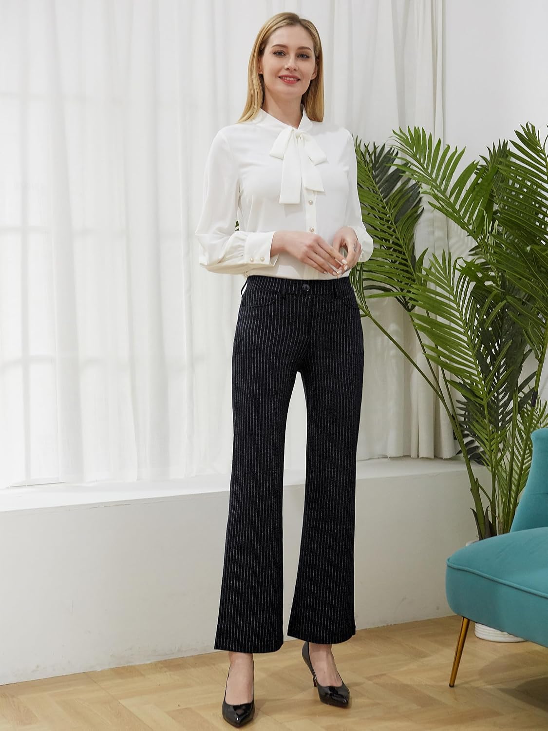 Detalle de Tapata Women’s Stretchy Bootcut Dress Pants (28"–34" Inseams) with Pockets for Office Work