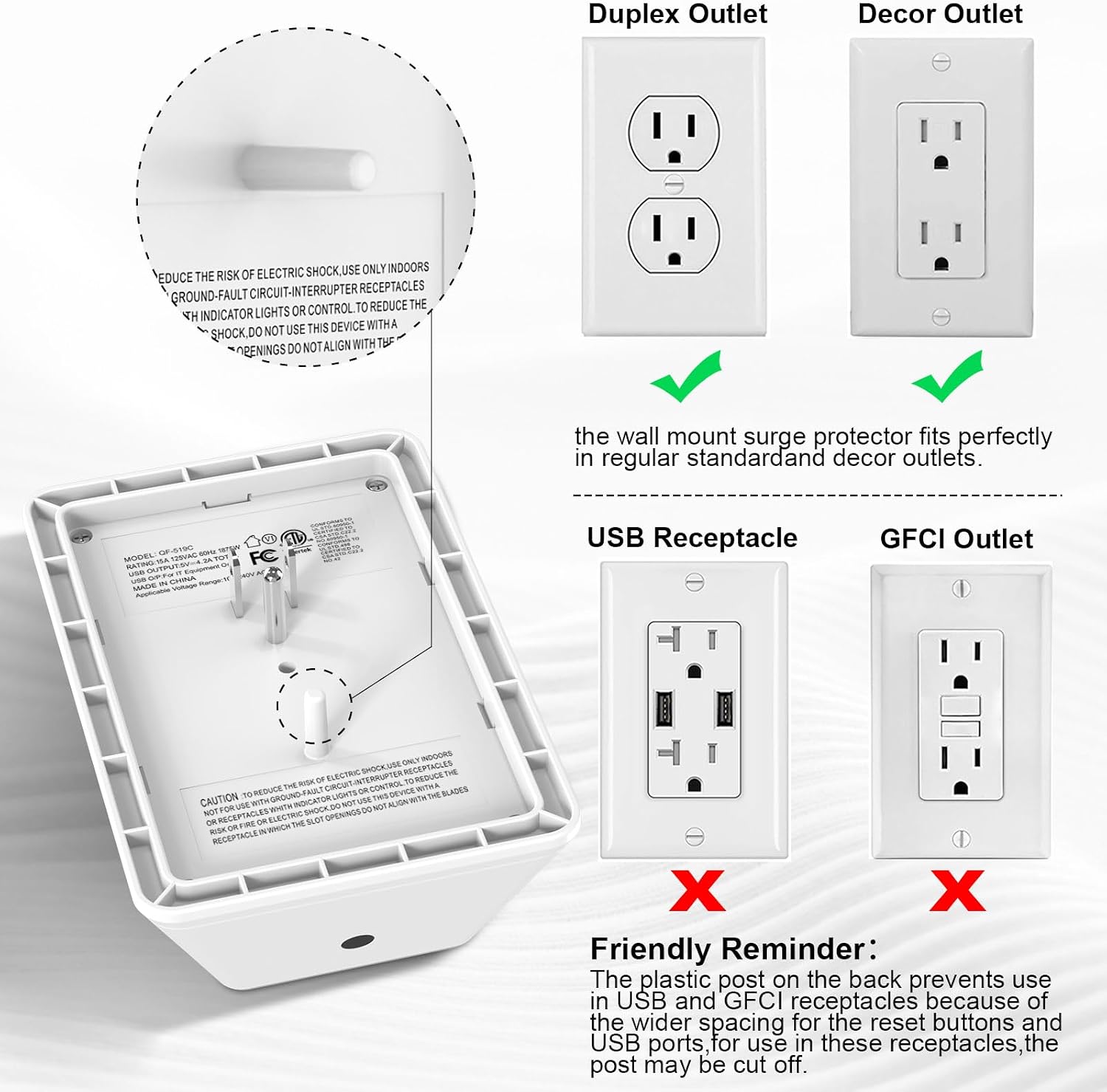 Detalle de Lvetek Wall Outlet Surge Protector, 5 Outlets