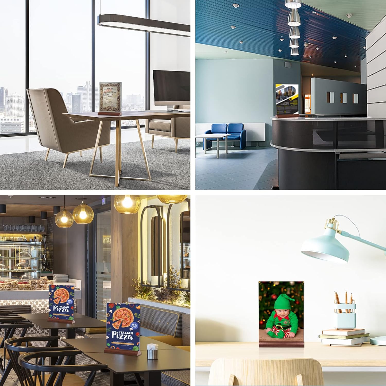 Thumbnail 6 de Lot de 8 présentoirs menu A4 Srvnpioy en acrylique et bois pour tables