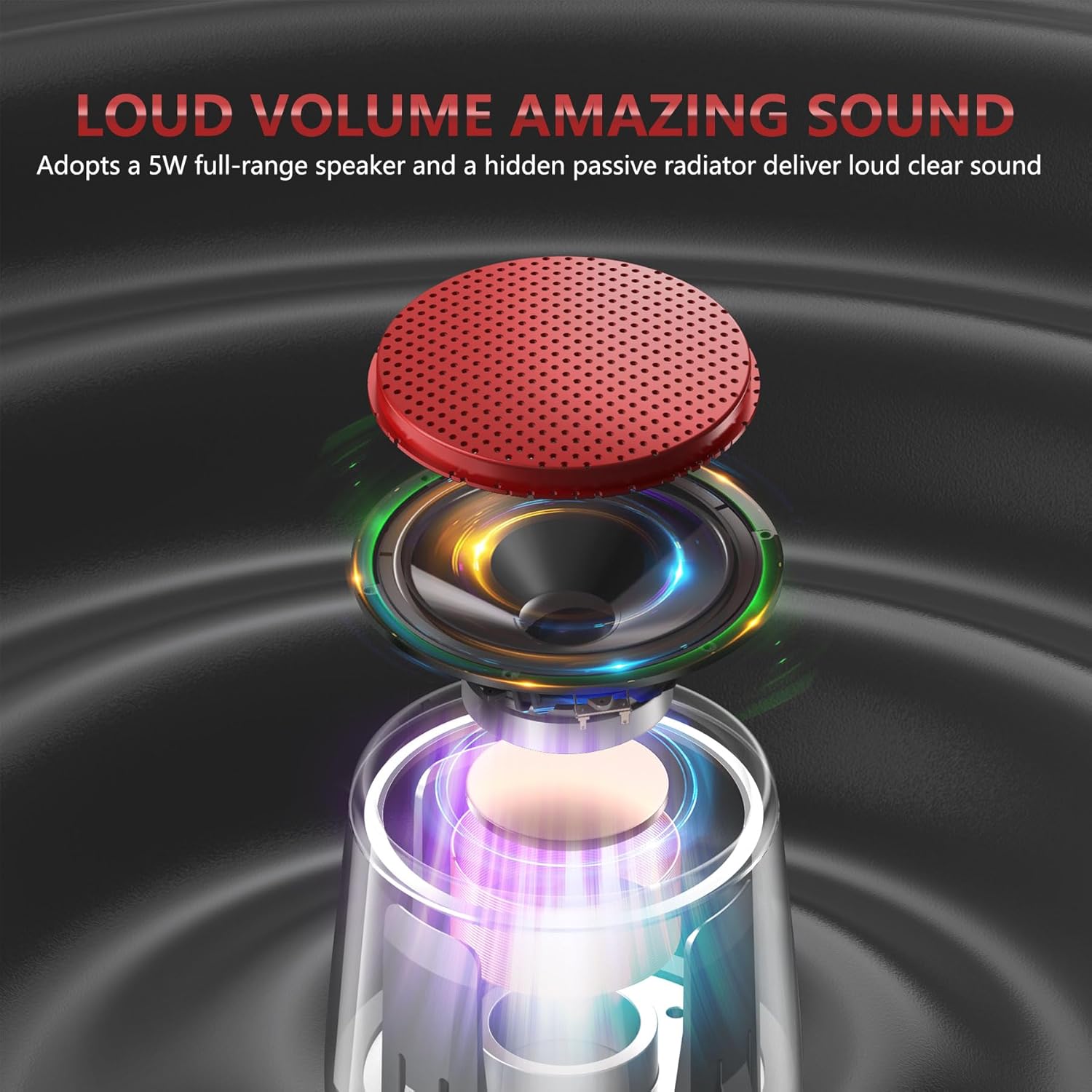 Detalle de INSMY Small Bluetooth Speaker (Waterproof Mini, Built-in Mic, Red) — Pocket-size stereo pair option