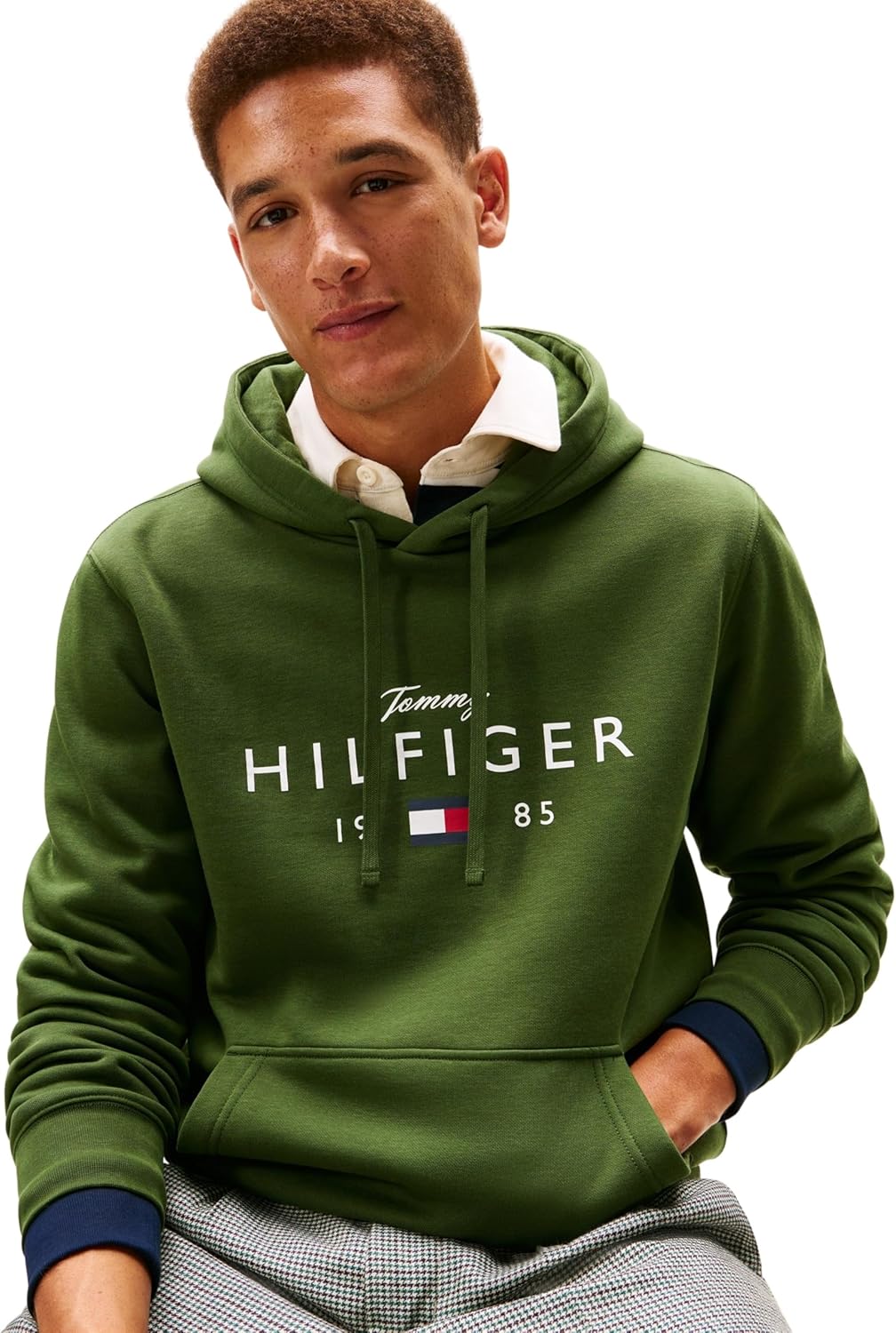 Detalle de Tommy Hilfiger Men BRAND LOVE BIG HILFIGER pullover hoodie (MW0MW41427) in green, size M