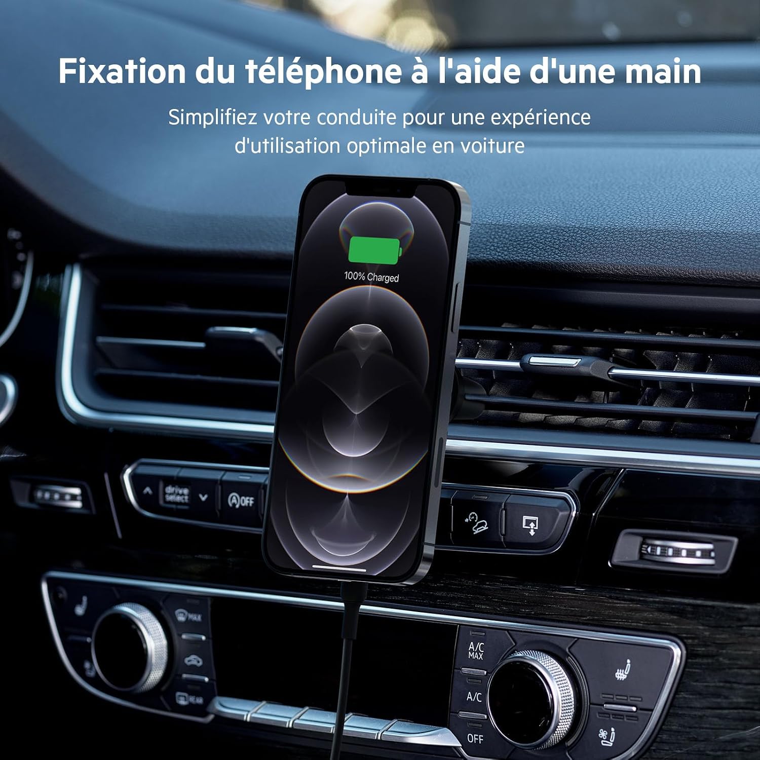 Detalle 1 de Belkin BoostCharge Chargeur voiture magnétique MagSafe pour iPhone 17