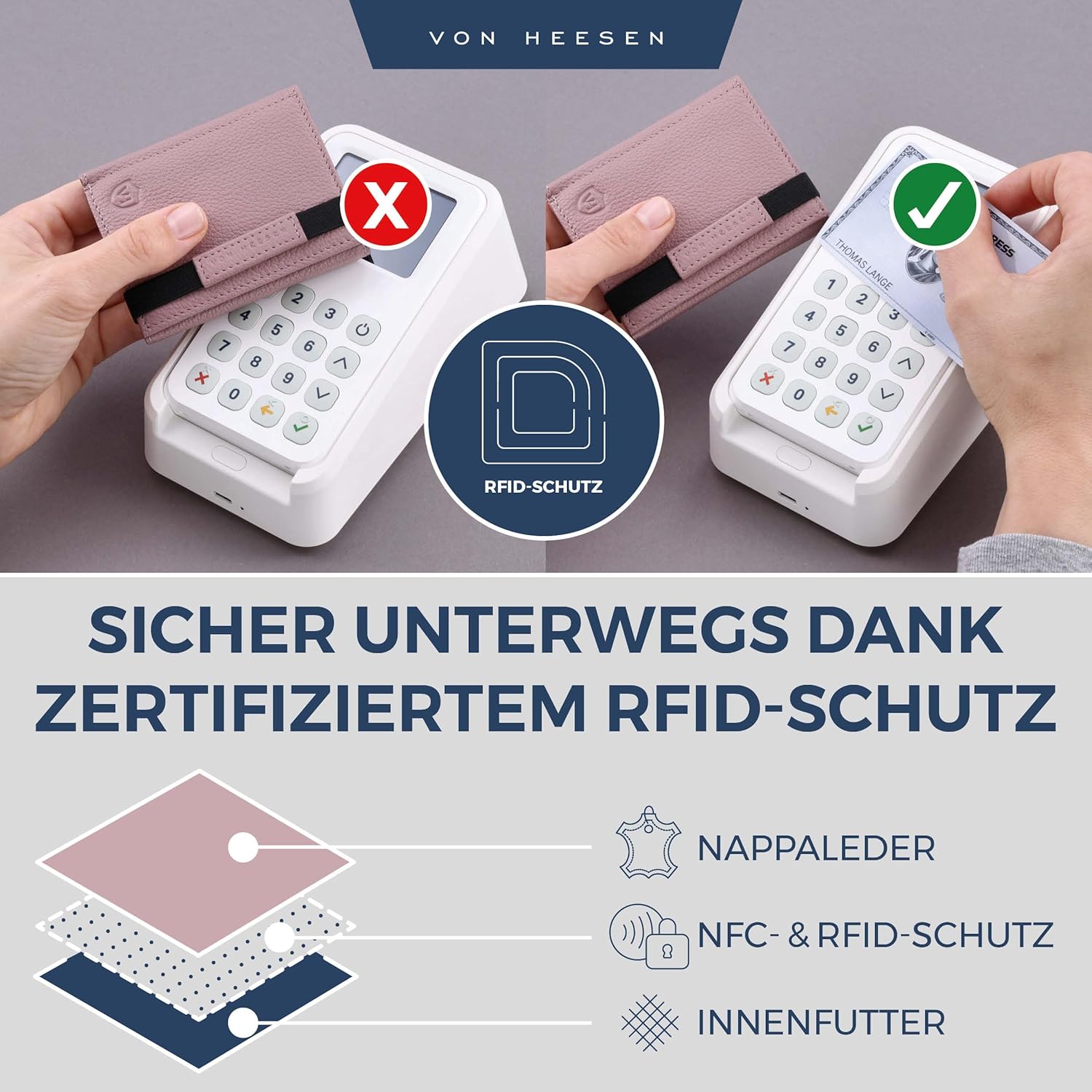 Thumbnail 2 de VON HEESEN Slim Wallet mit XL Münzfach & RFID-Schutz – kompakte Geldbörse in Lavendel