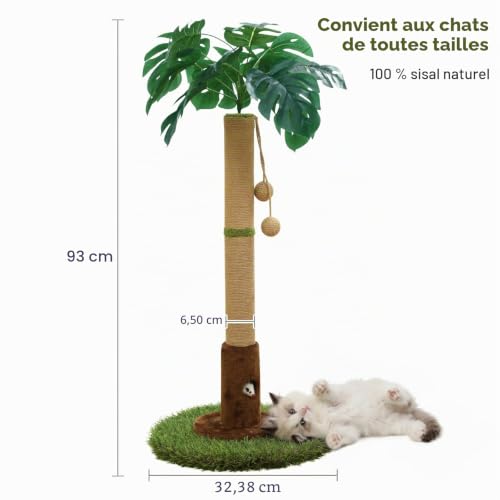 Thumbnail 2 de Woochpet Arbre à chat d’intérieur 90 cm avec corde en sisal et feuilles Monstera 3D