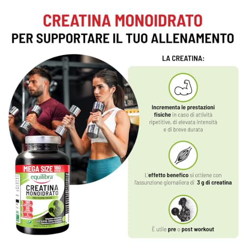 Detalle de Equilibra Creatina Monoidrato 3000mg, 180 Compresse: la scelta pratica per chi cerca supporto alle prestazioni sportive