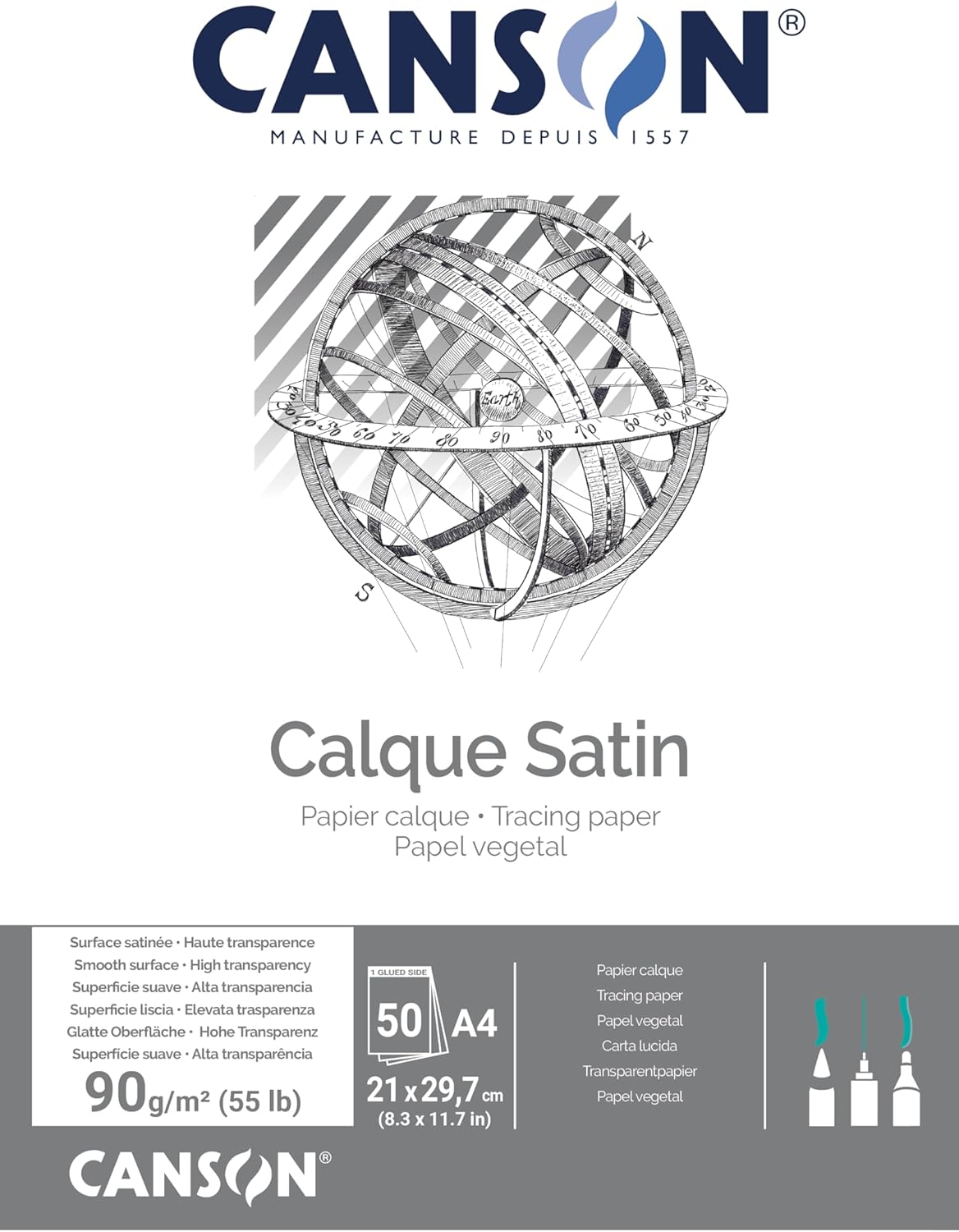 Thumbnail 2 de CANSON Bloc calque satin 90/95 g/m² — 50 feuilles A3, surface satinée