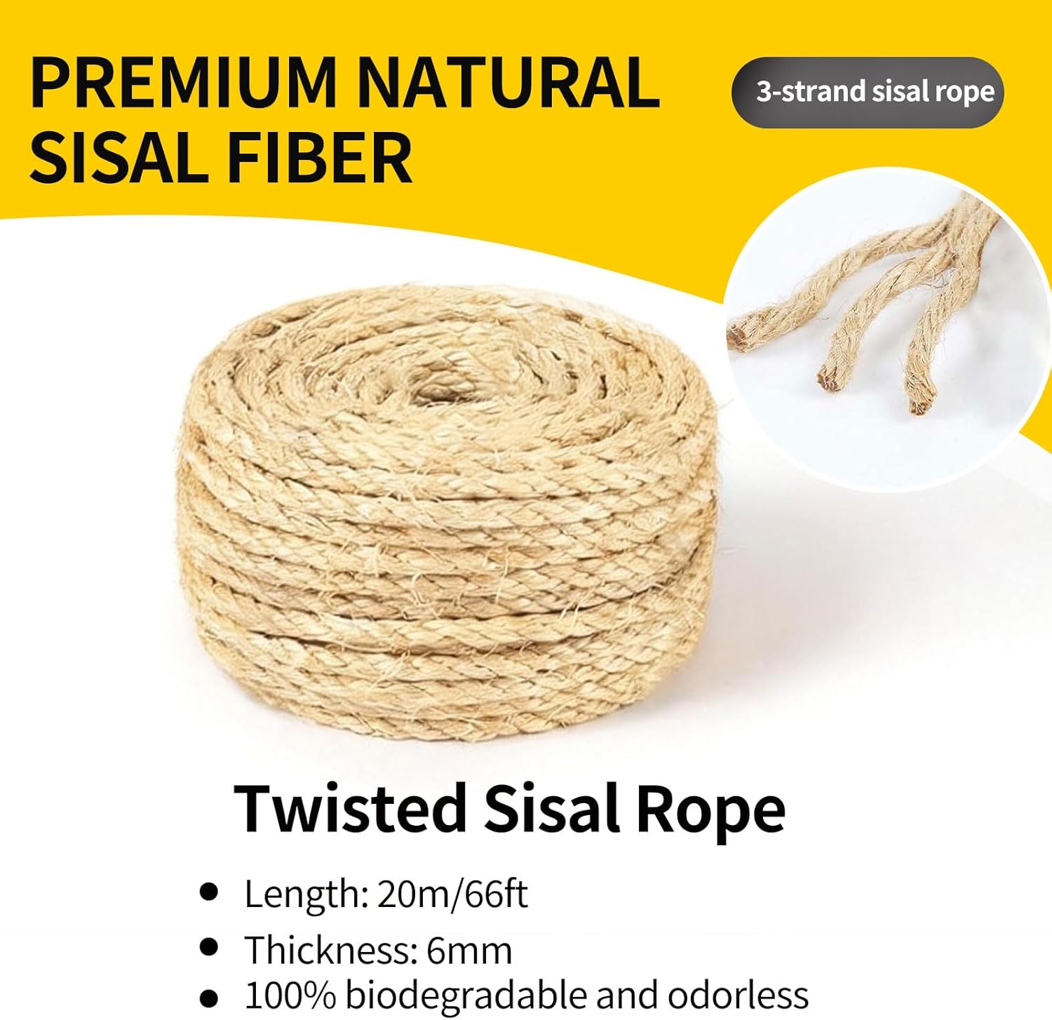 Detalle de Natural Sisal Rope for Cat Scratcher — 20m x 6mm