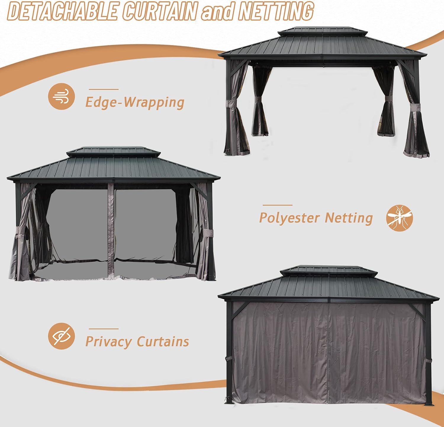 Detalle de Domi 10x12 Outdoor Hardtop Gazebo, Galvanized Steel Double Roof, Curtains