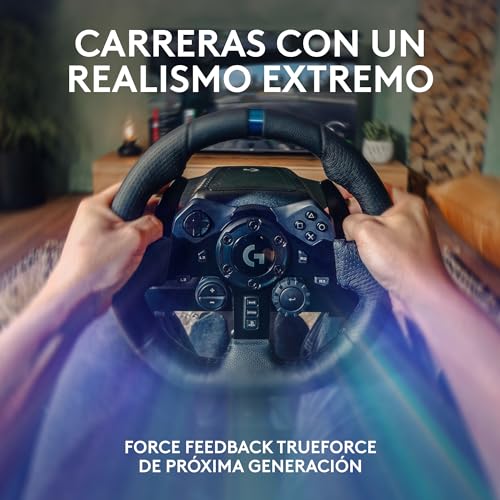 Detalle 2 de Logitech G G923 Volante de Carreras y Pedales con TRUEFORCE, pala de cambio Driving Force y cuero auténtico – para PS5, PS4, PC