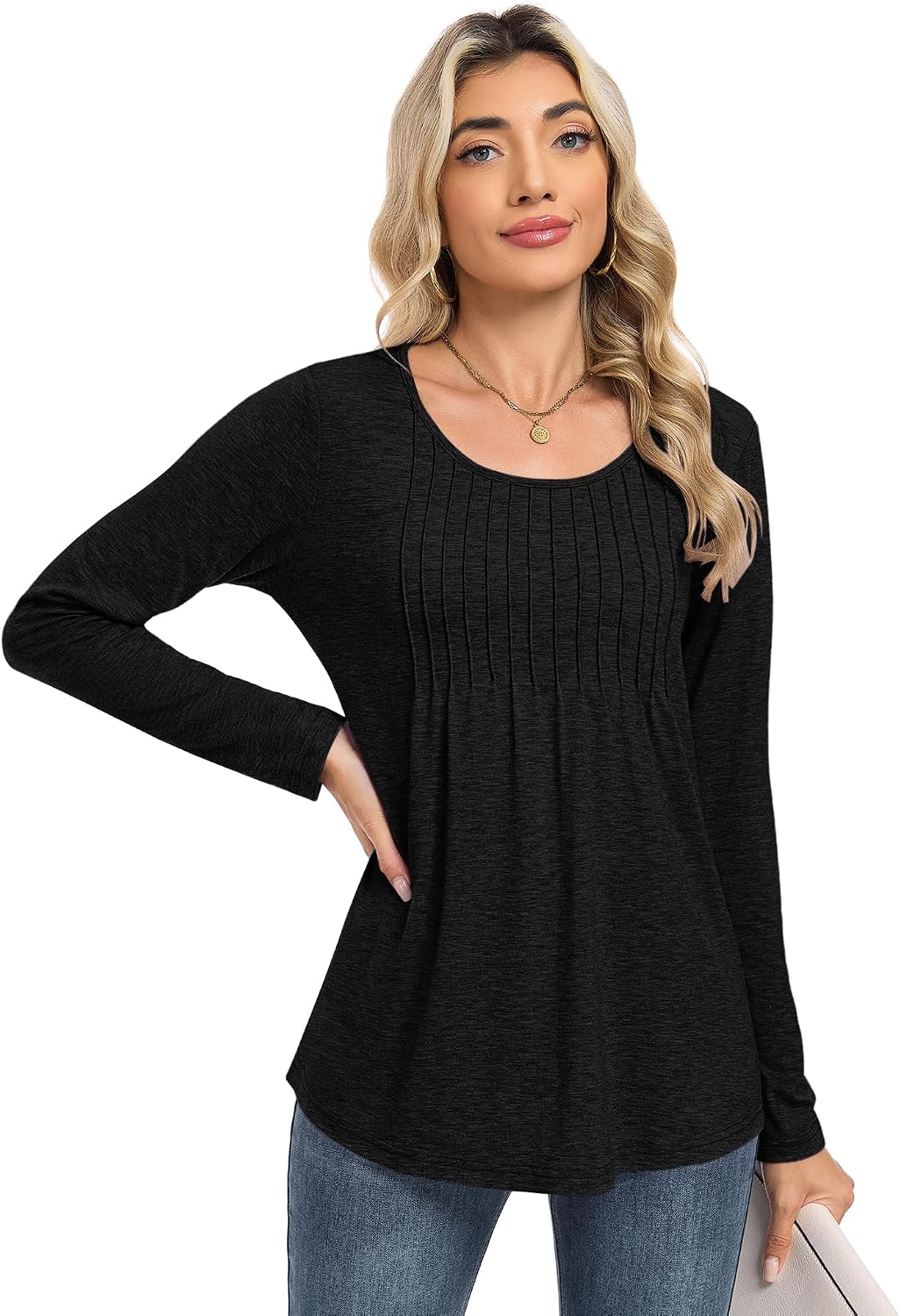Thumbnail 4 de MOLERANI T‑Shirt Femme décontracté à col rond avec plis sur la poitrine – oversize
