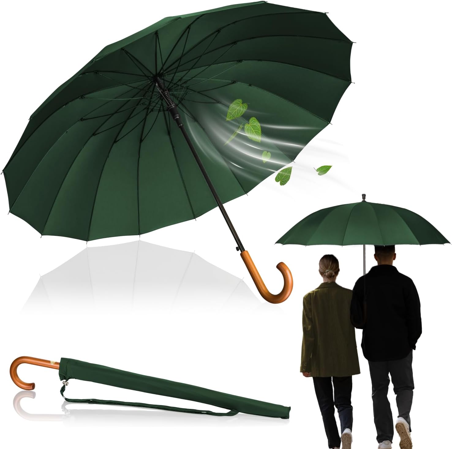 LOGAN & BARNES Modell EDINBURGH XXL-Sturmschirm mit 16 Streben, Echtholzgriff und geräuschloser Gummispitze (Ø120 cm)