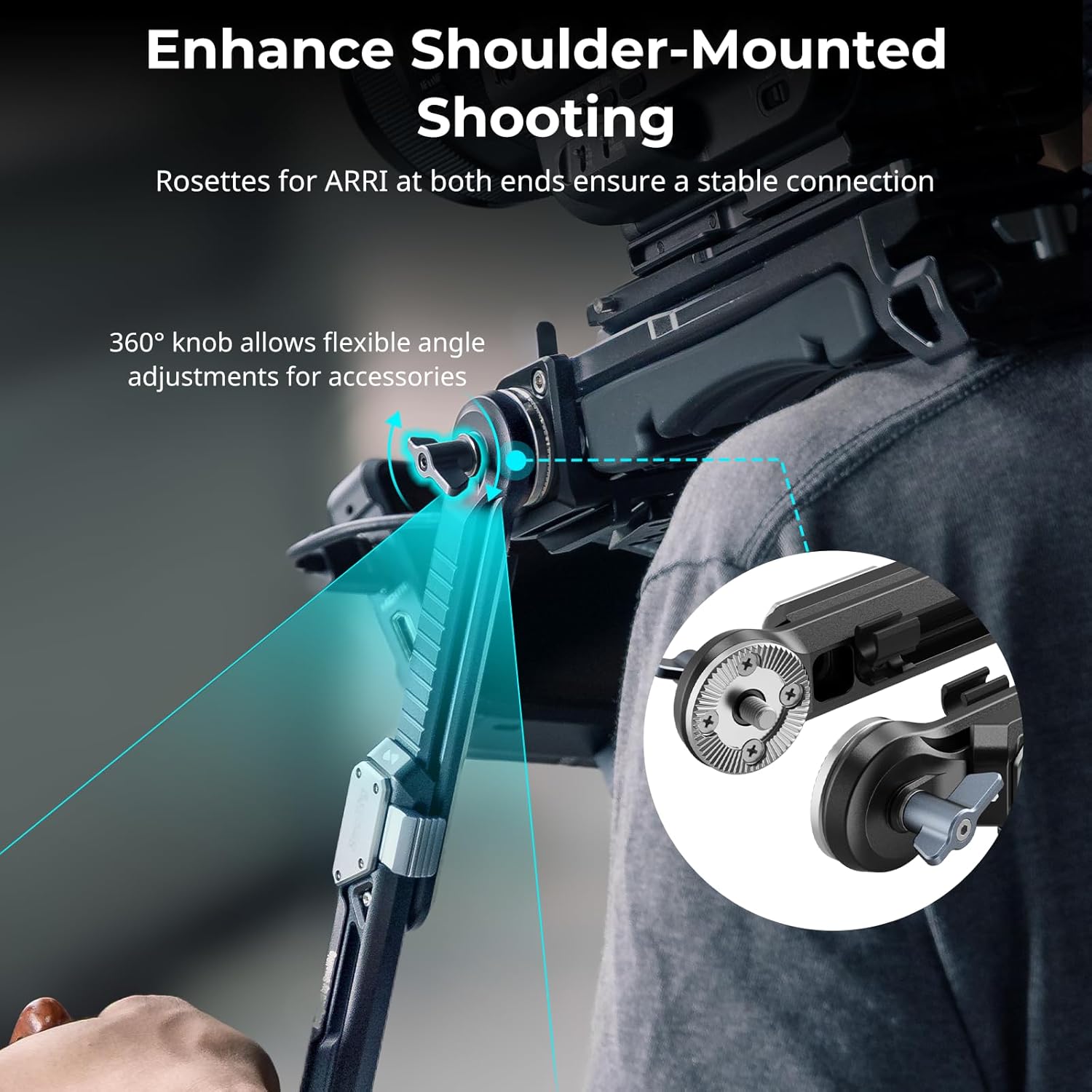 Detalle 2 de SmallRig Shoulder Rig Extension Arm Adapter with ARRI Rosettes (Pack of 2) – 196–266mm, One-Touch Length Adjust
