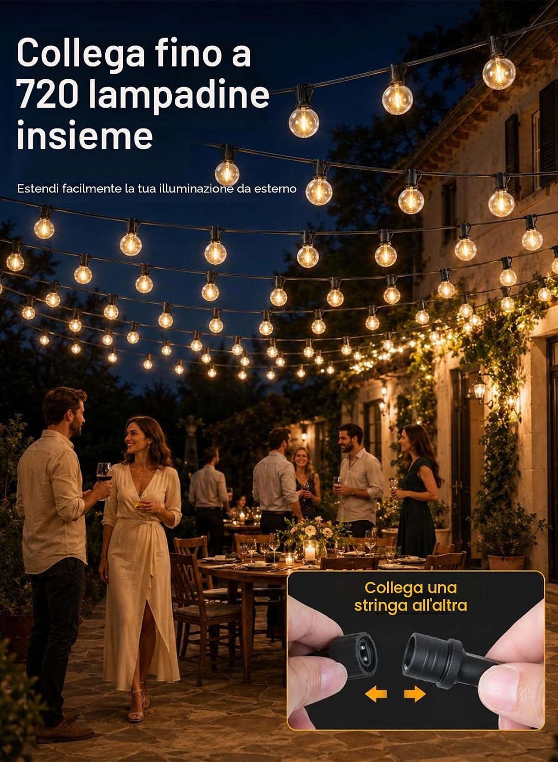 Detalle 2 de Yuucio 60M Catena Luminosa Esterno IP45: luci a LED per giardino e feste, 66 m opzionali