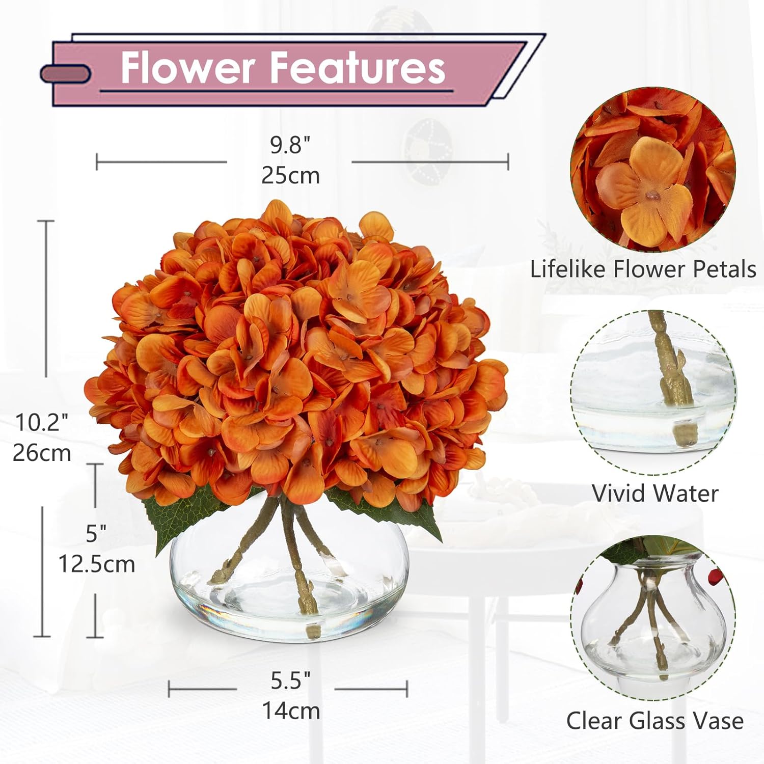 Thumbnail 1 de Oairse Hydrangea Artificial Flowers with Glass Vase