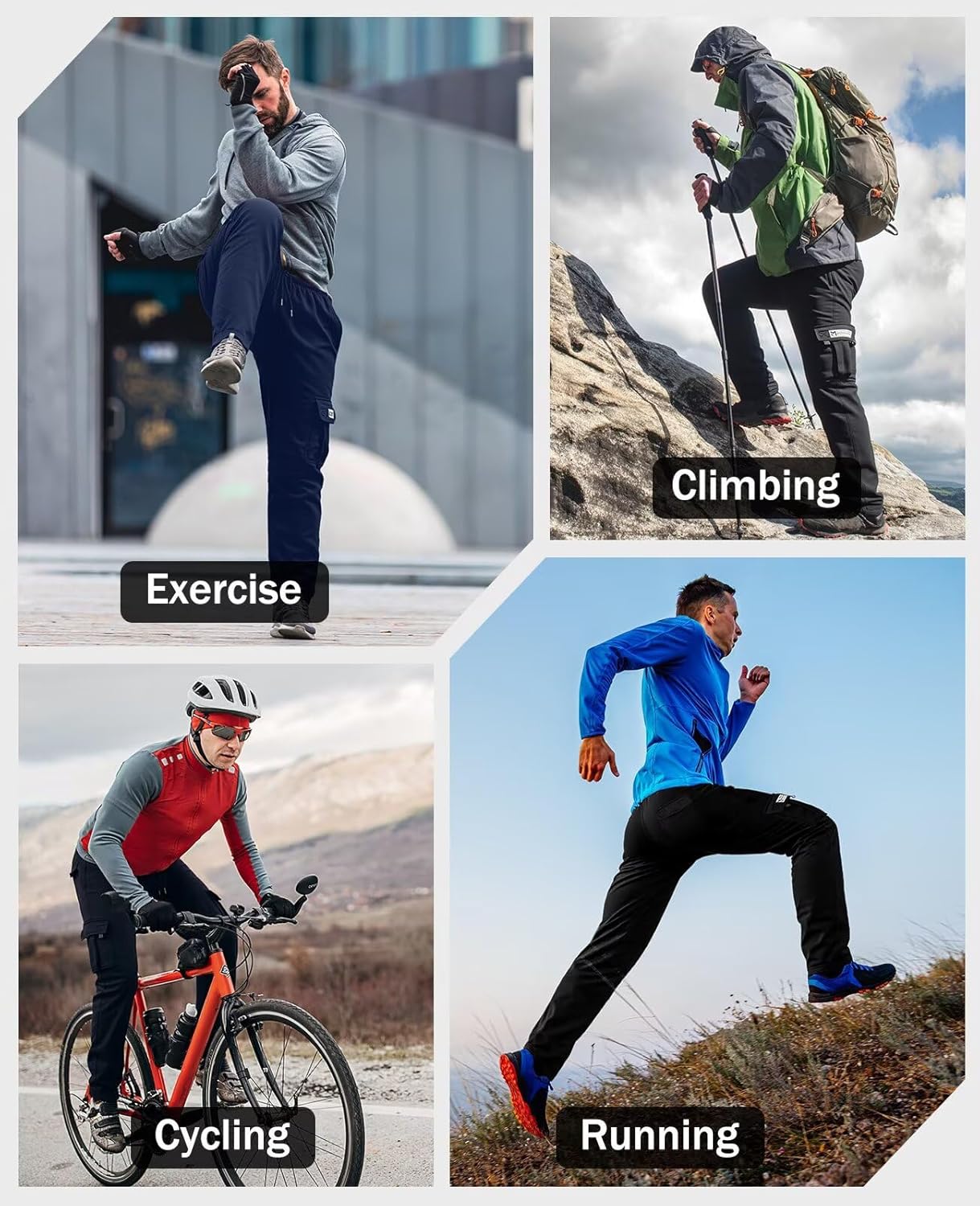 Thumbnail 6 de Minorlee Cargo Pants for Men 3-Pack Relaxed Fit Fleece Joggers with Pockets