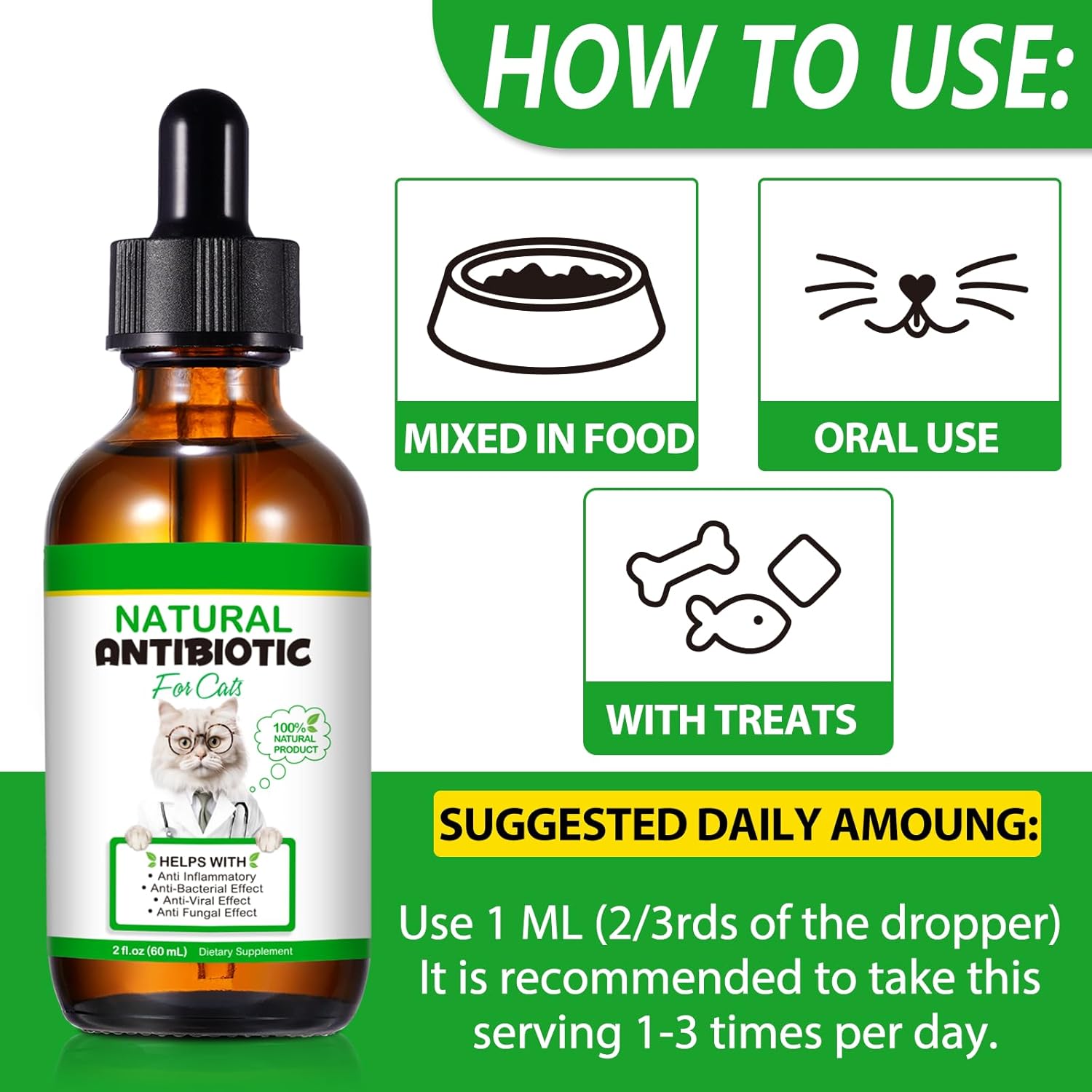 Detalle de Natürliche Antibiotika für Katzen (Generic) – 60 ml Tropfen zur Unterstützung von Immunsystem & Wohlbefinden