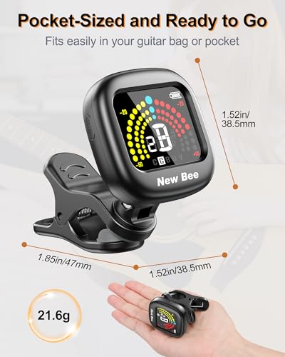 Thumbnail 6 de New Bee Guitar Tuner Clip On: Rechargeable, Bright VA Display, Multi-Instrument Clip-On Tuner