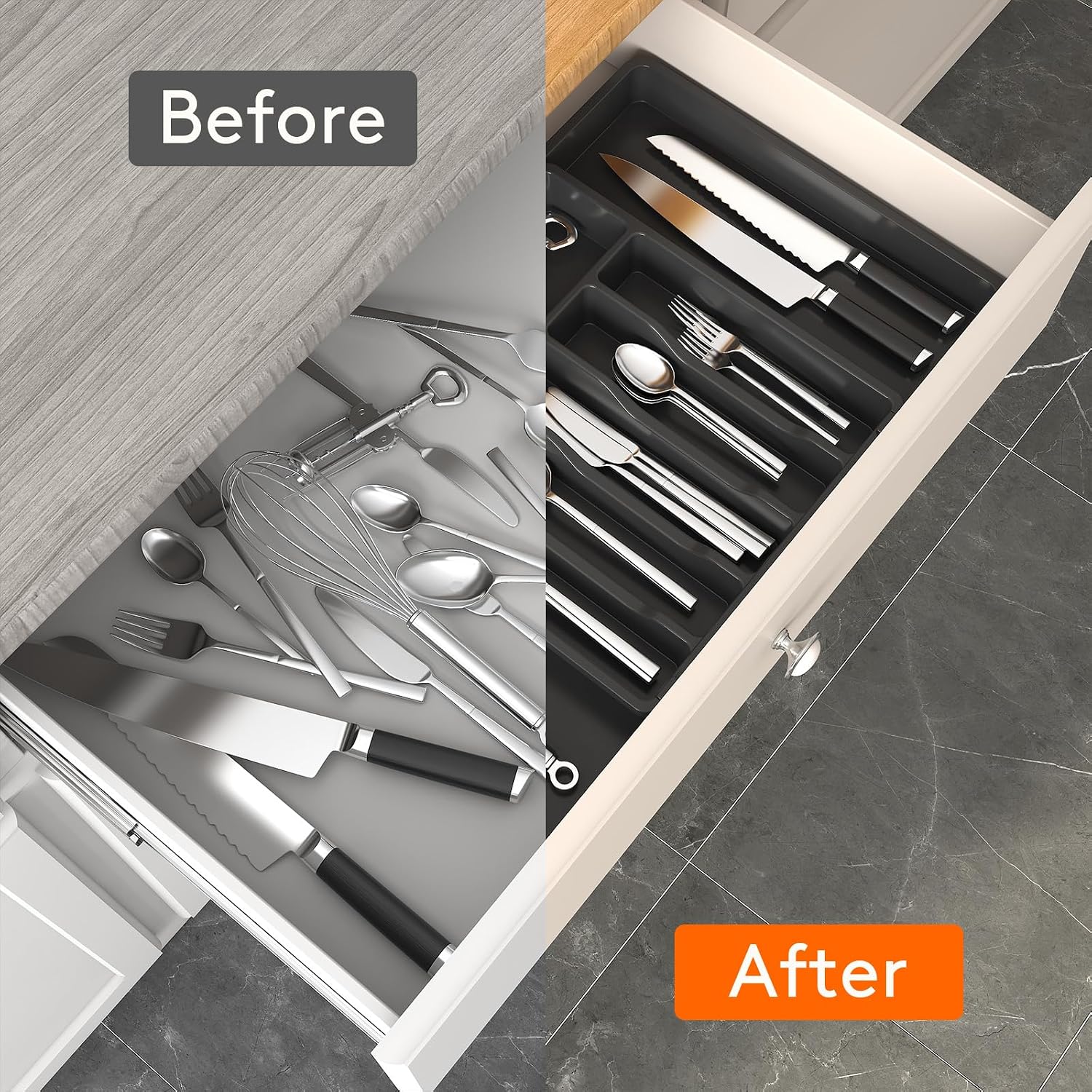 Detalle 1 de Lifewit Silverware Drawer Organizer, 13–22.4-Inch Adjustable Width