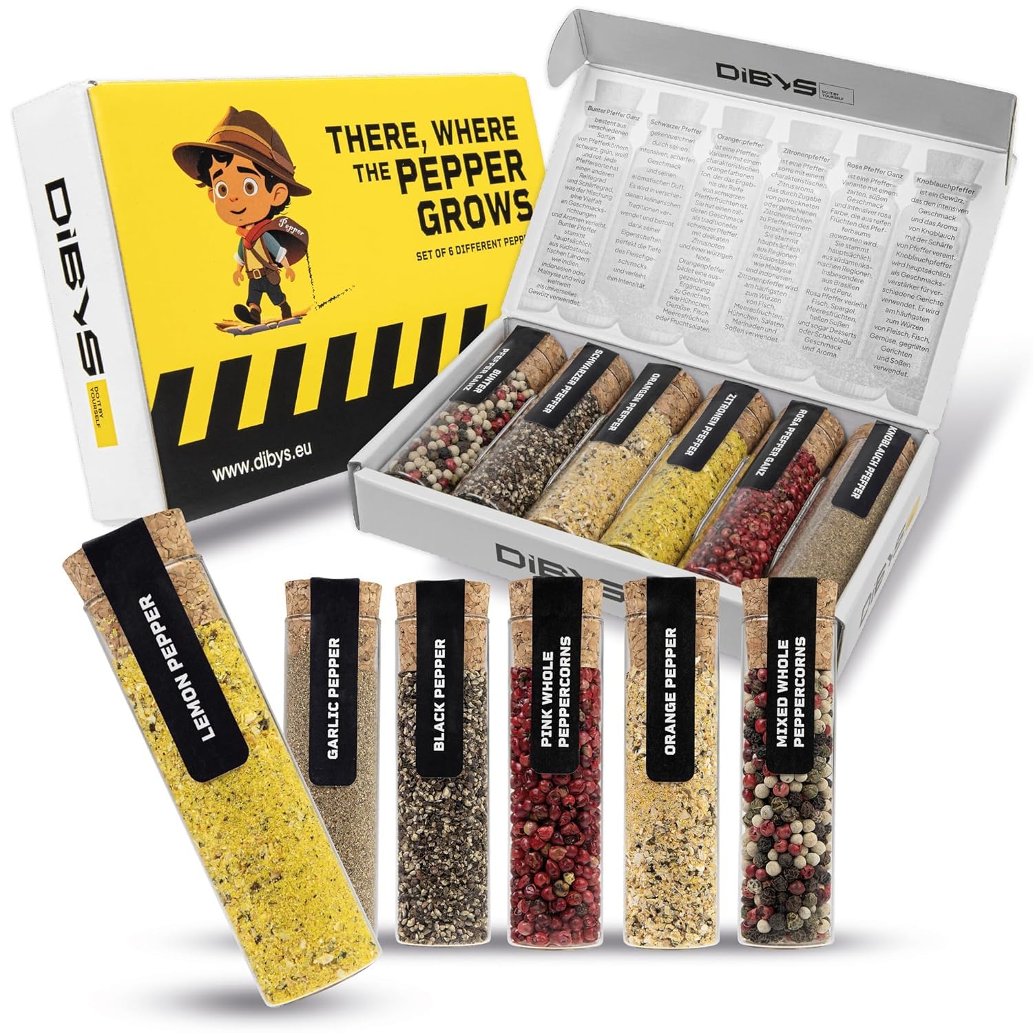 Thumbnail 6 de DIBYS Pfeffer Gewürze Set 6x – Geschenkset Pfeffer-Variationen im Reagenzglas