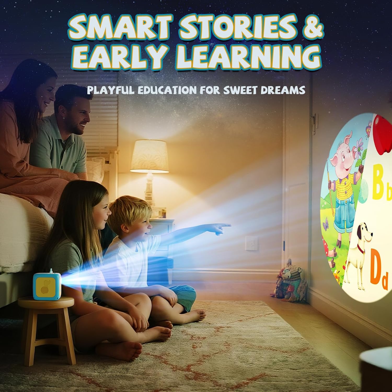 Detalle de Neikko GL01043 Kids Story Projector with Learning Cards, Music & Starry Light