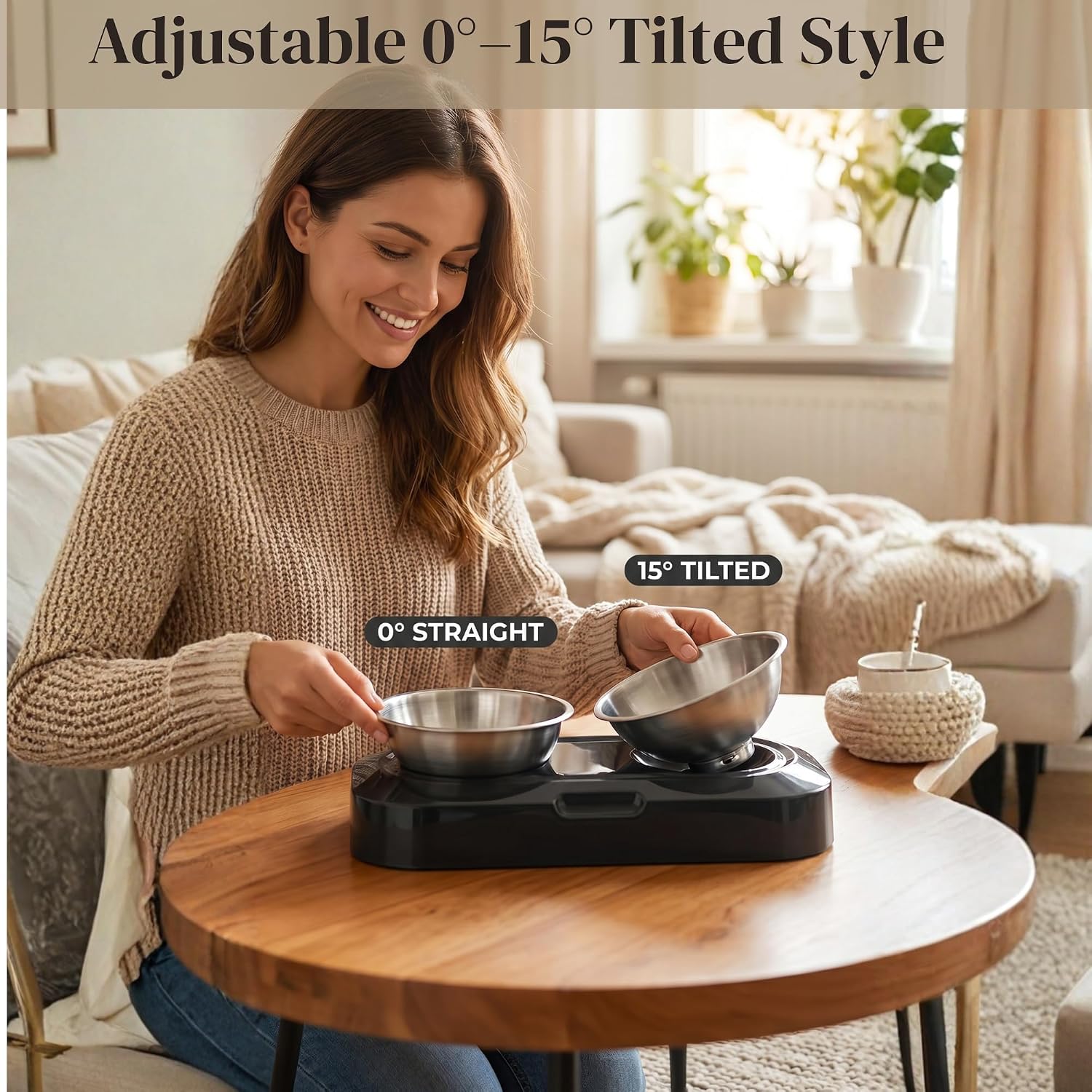 Thumbnail 6 de H&A PETCARE Raised Cat Bowl with Stand – 0° and 15° Tilted Dual Bowls Set