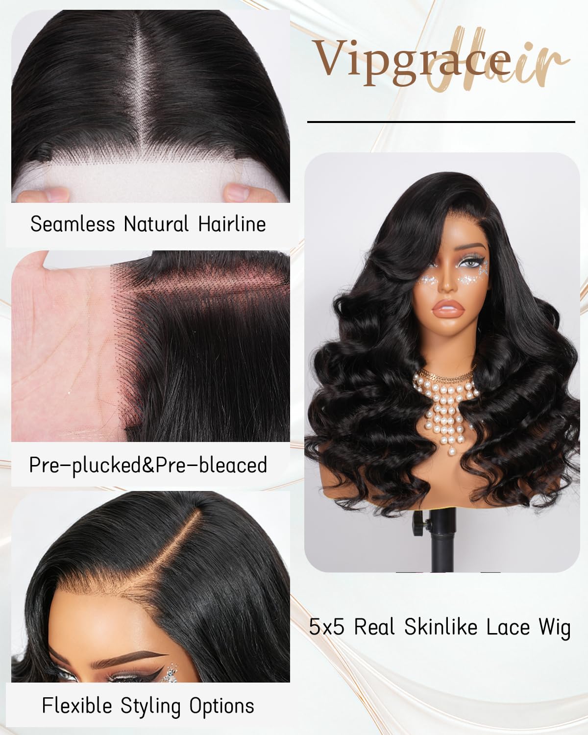 Detalle 2 de Vipgrace 5x5 HD Lace Closure Wig 26in