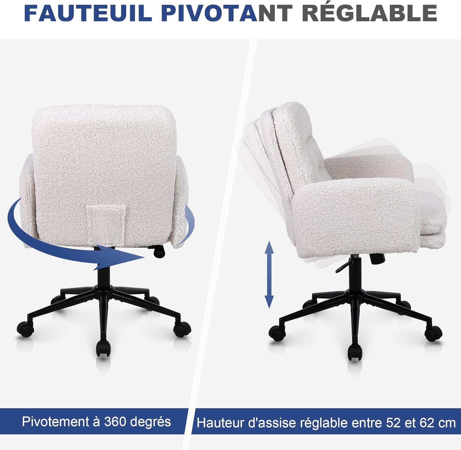 Thumbnail 6 de Youhauchair Chaise Bureau – Fauteuil ergonomique en fausse fourrure, hauteur réglable et assise rembourrée