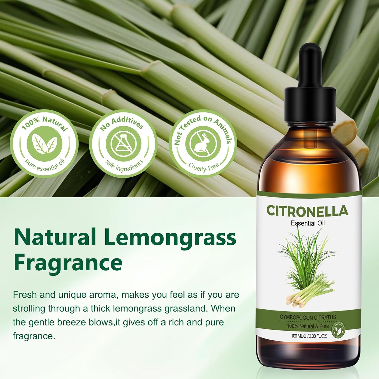 Detalle de Olio di citronella 100 ml puro – olio essenziale per diffusori, massaggi e DIY