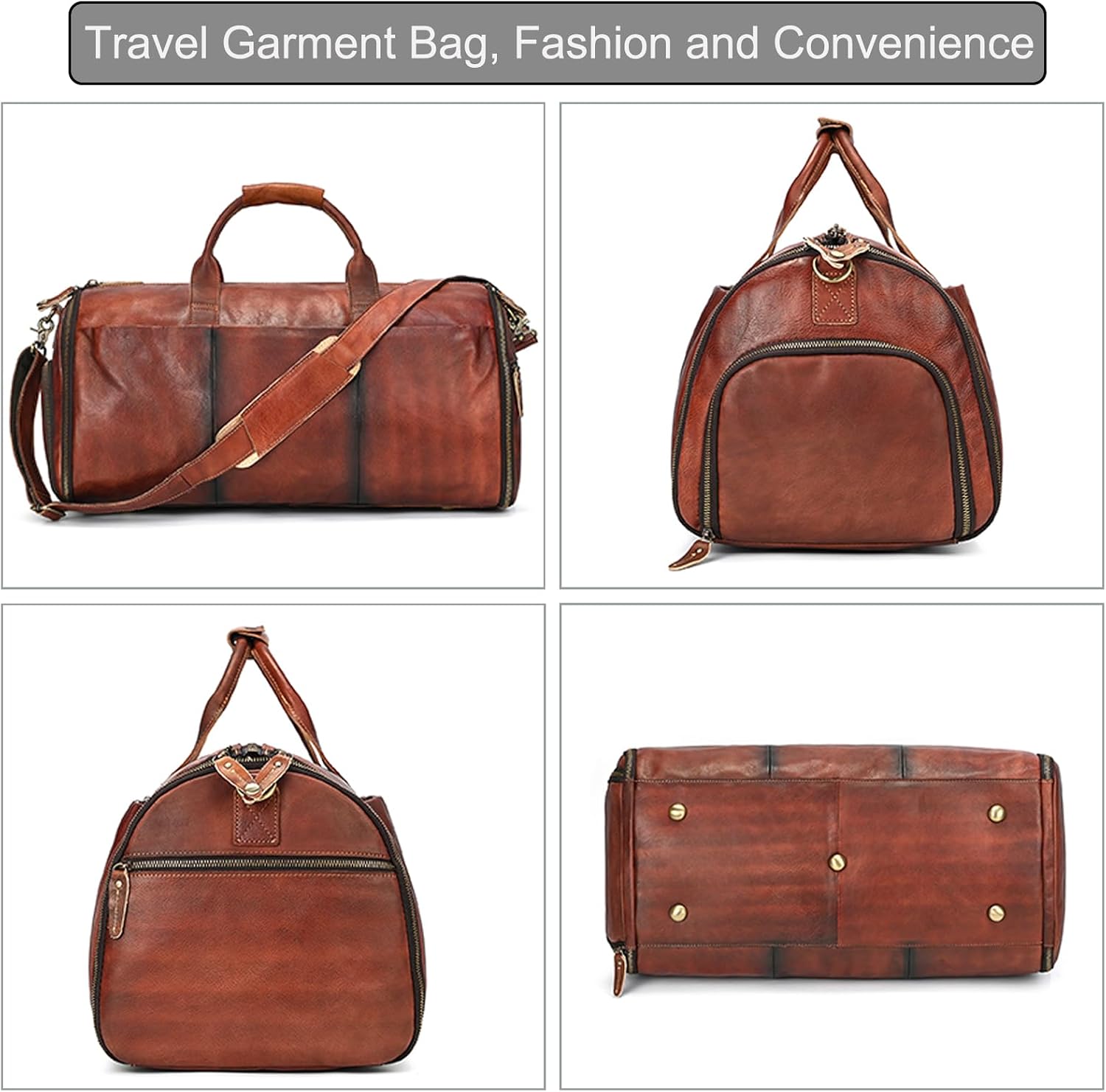 Thumbnail 2 de LUUFAN Genuine Leather Travel Bag Large Capacity: 2-in-1 Garment Bag and Duffel with Shoe Compartment