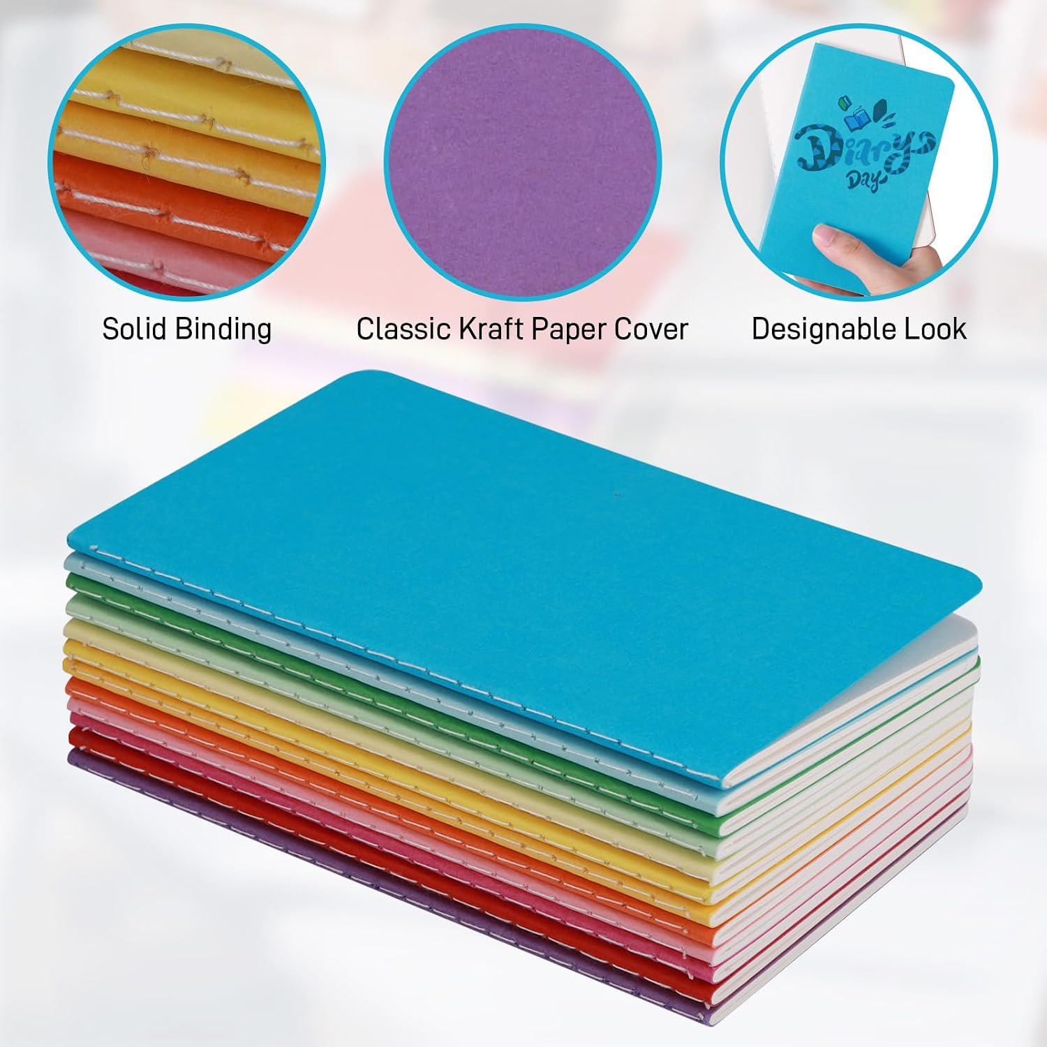 Detalle de JIANTA 24 Quaderni A6 Vuoti con Copertina Kraft Arcobaleno – Set da Viaggio e Studio